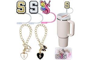 3PCS Straw Cover with 3PCS Initial Letter Charms Straw Toppers Compatible with...