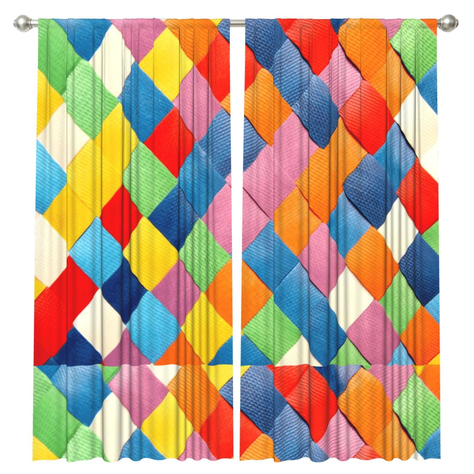 InOmak Colorful Plaid Printed, 2 Panels Window Curtains 52 x 84 Inch Blackout Curtains for Living Room Bedroom