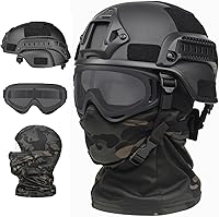 Vista 7 de Casco de Airsoft, casco táctico negro, malla de máscara de Airsoft, máscara de pasamontañas elástica, gafas antivaho Airsoft, protección táctica