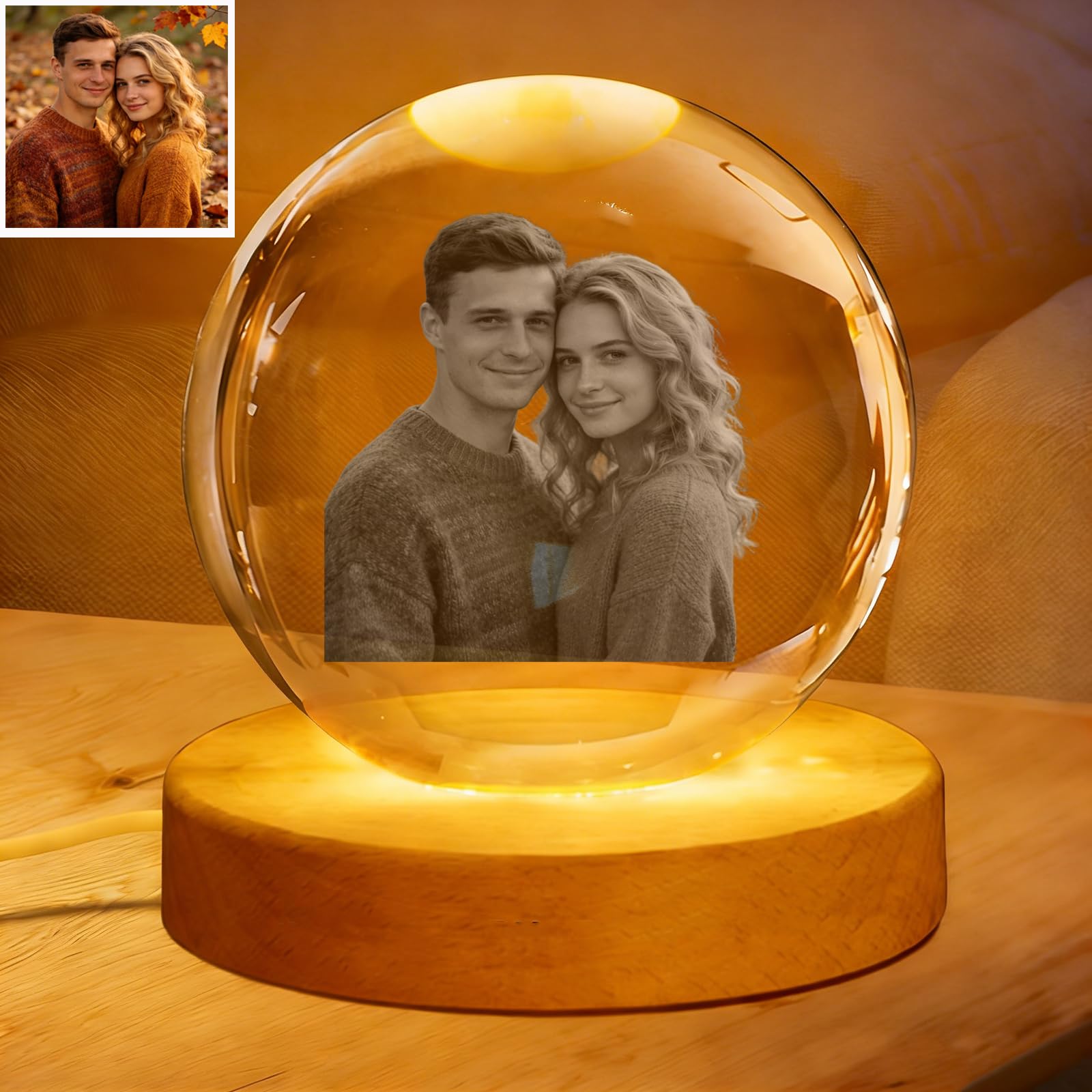 Personalizada Bola de Cristal Grabada con Foto, Regalo Conmemorativo para Amantes Familia Amigos Perros Redonda
