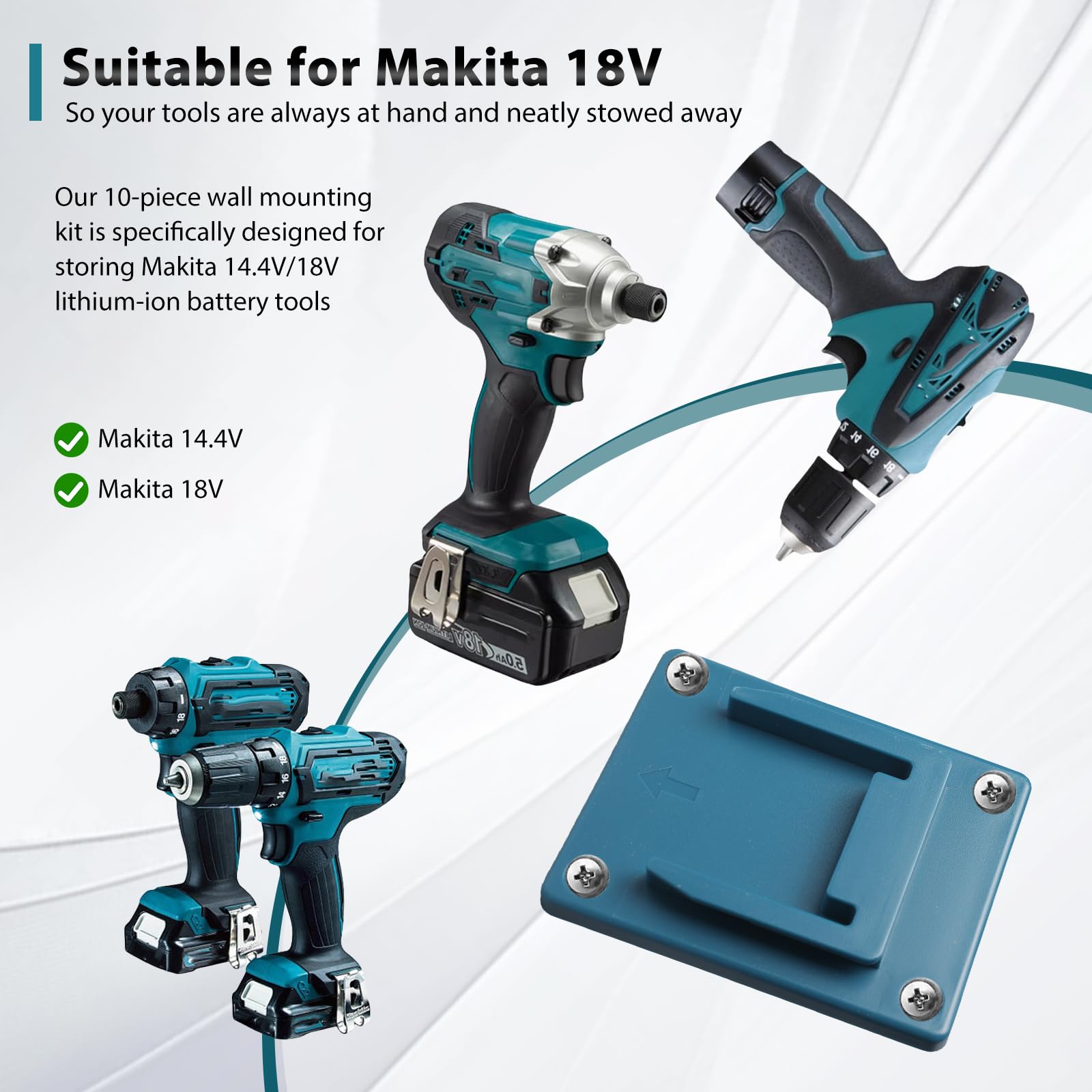 10-tlg. Werkzeughalter Set Für Makita 18V Akku-Geräte - Wandhalterung Mit Schrauben