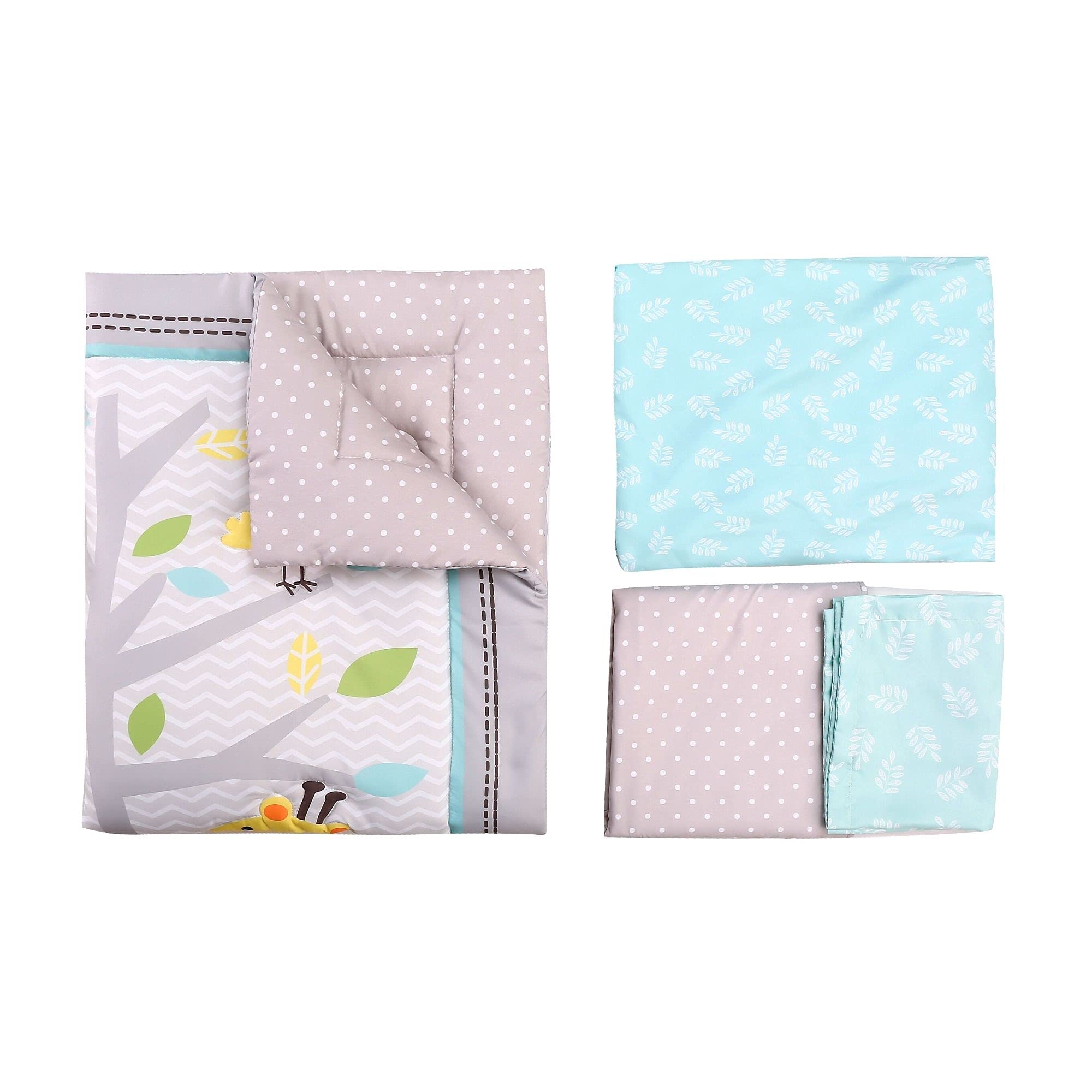 Baby Bees Juego de ropa de cama de cuna de safari de animales de 4 piezas para niños y niñas | Juego de ropa de cama de bebé, sábana de cuna, edredón, volantes antipolvo para cuna de tamaño estándar