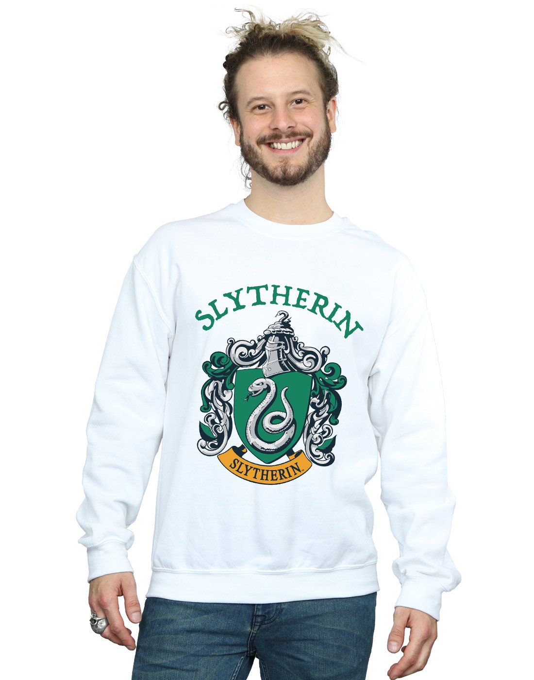 Harry Potter Men's Slytherin Crest Sweatshirt White Large