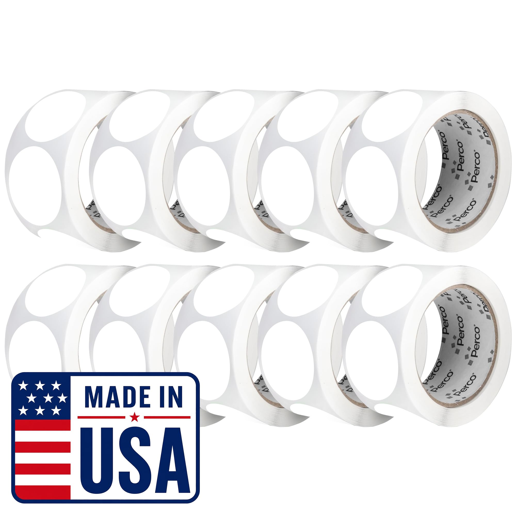 Perco White Perforated Round Circle Dot Sticker 2-Inch Labels — 10 Rolls, 5,000 Stickers - Printable Labels for Logos, Pricing, Barcodes &amp; Product Info - Made in USA