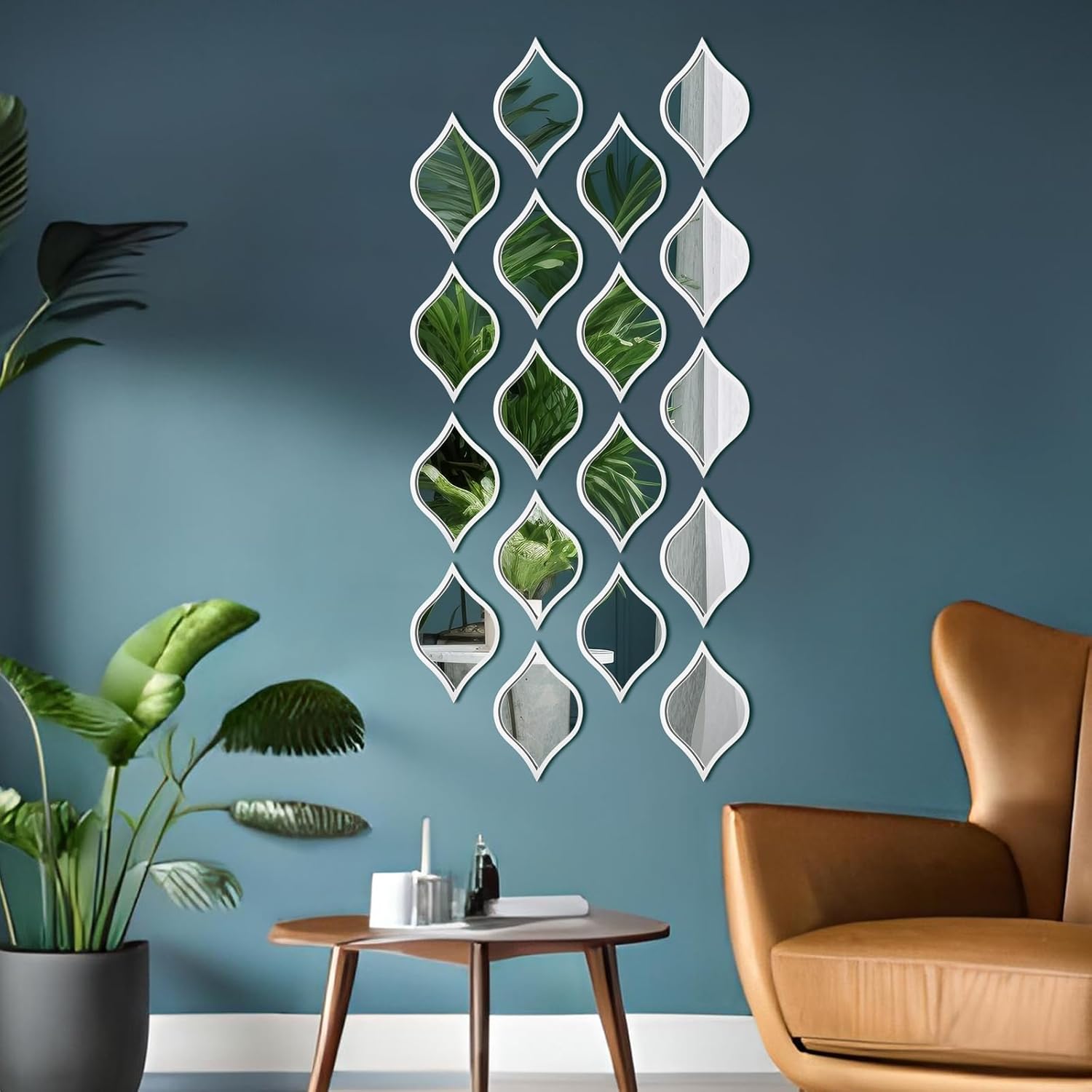 Suzile 18 Pcs Teardrop Mirror Wall Decor Teardrop Mirrors Hanging Wall Mounted Decor