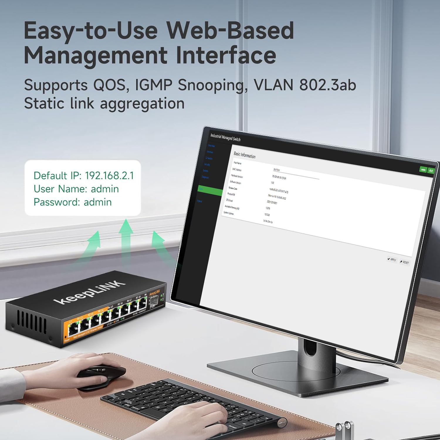 8 portów Przełącznik 2,5 G Web Smart Managed, 8 x 2,5G Base-T i 1 x gniazdo SFP 10G, obsługa agregacji statycznej 802.3ad, QOS/VLAN/IGMP, metalowa obudowa sieciowy przełącznik Ethernet