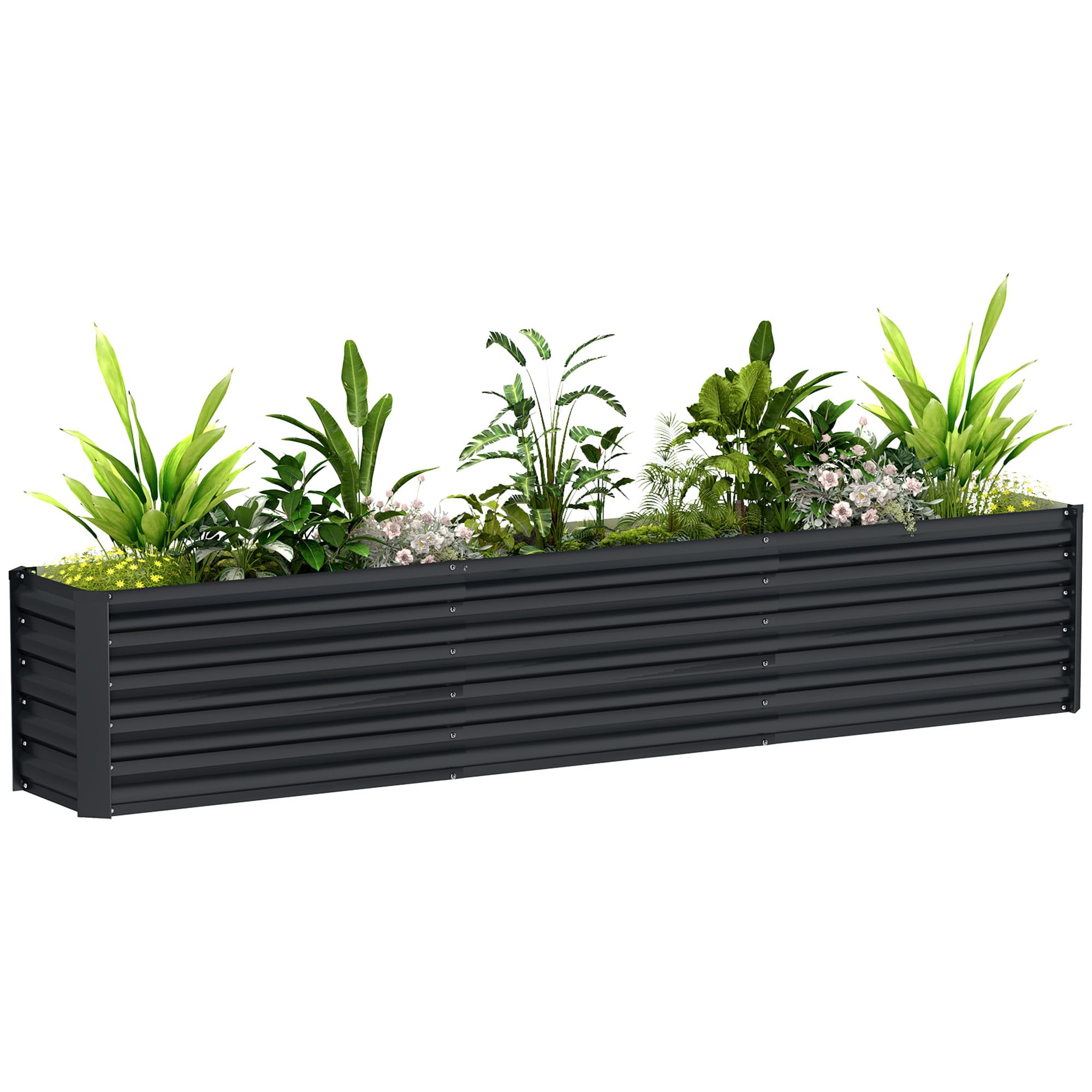 Outsunny Carré Potager, Potager surélevé en Acier galvanisé, Barres de Soutien et plaques d'angle, Fond Ouvert, lit de Jardin surélevé, pour Plantes légumes, Fleurs, 240 x 40 x 45 cm, Gris foncé