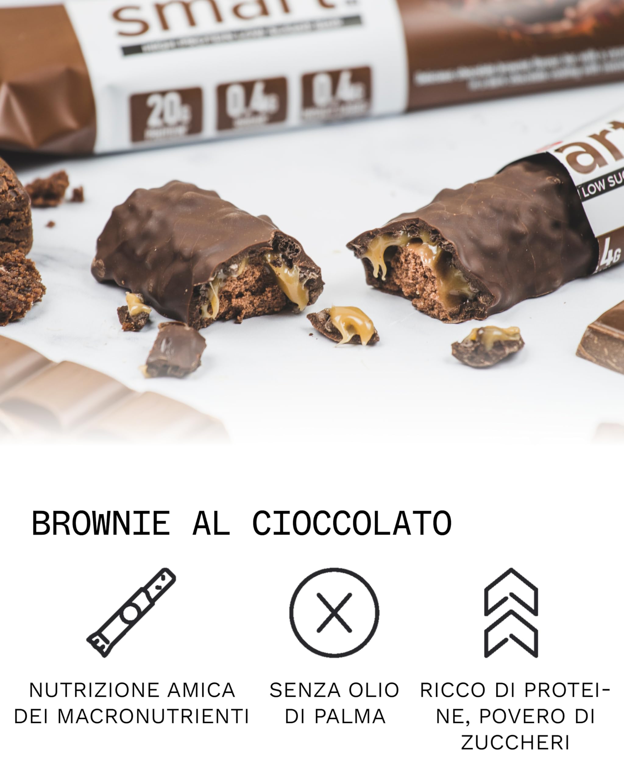 PhD Nutrition Smart Bar Barrette Proteiche Brownie al Cioccolato 12 x 64g - Snack ad alto contenuto proteico con 21g di proteine e poco zucchero, Barretta proteica amica dei macro