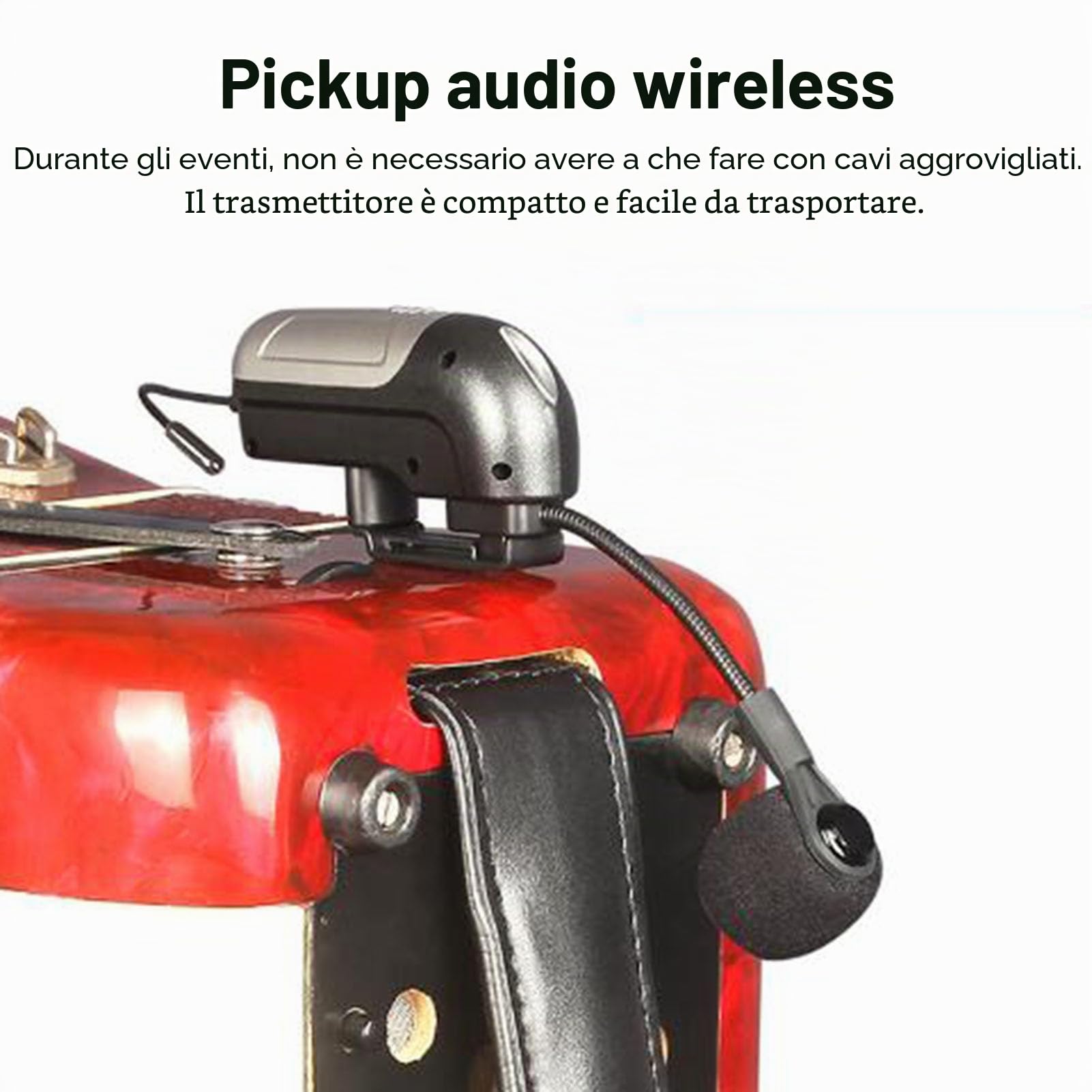 Jectse Microfono Wireless per Fisarmonica UHF, Pickup a 360 Gradi Suono Chiaro, Raggio D'azione di 30 M, Durata della Batteria di 6 Ore, con Ricevitore, per Spettacoli Sul Palco Ed