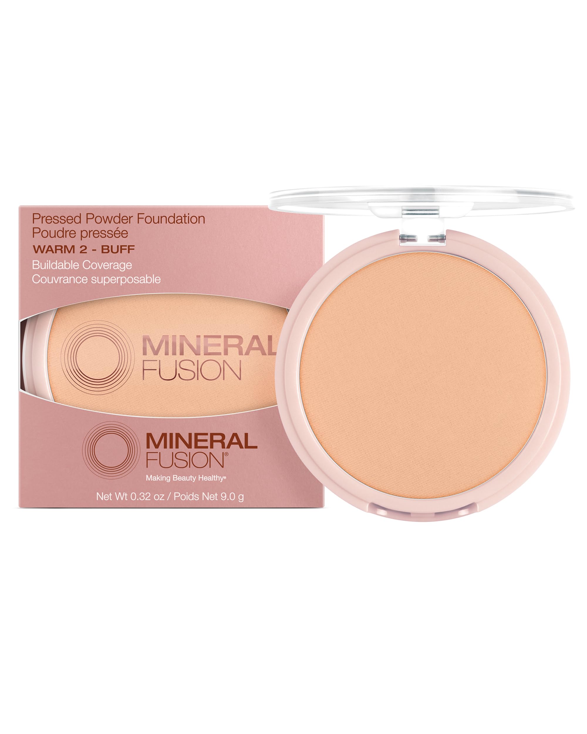 Mineral Fusion Pressed Powder Foundation - Matte Finish Face Powder for Medium Skin with Yellow Undertones - Age Defying Natural Makeup - Talc Free, Vegan, Hypoallergenic (Warm 2)