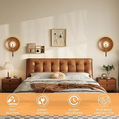 Miniatura 2 de Hyunbae Apliques de pared modernos de mediados de siglo para interiores, aplique de pared LED regulable con pantalla de vidrio estriado, luces de