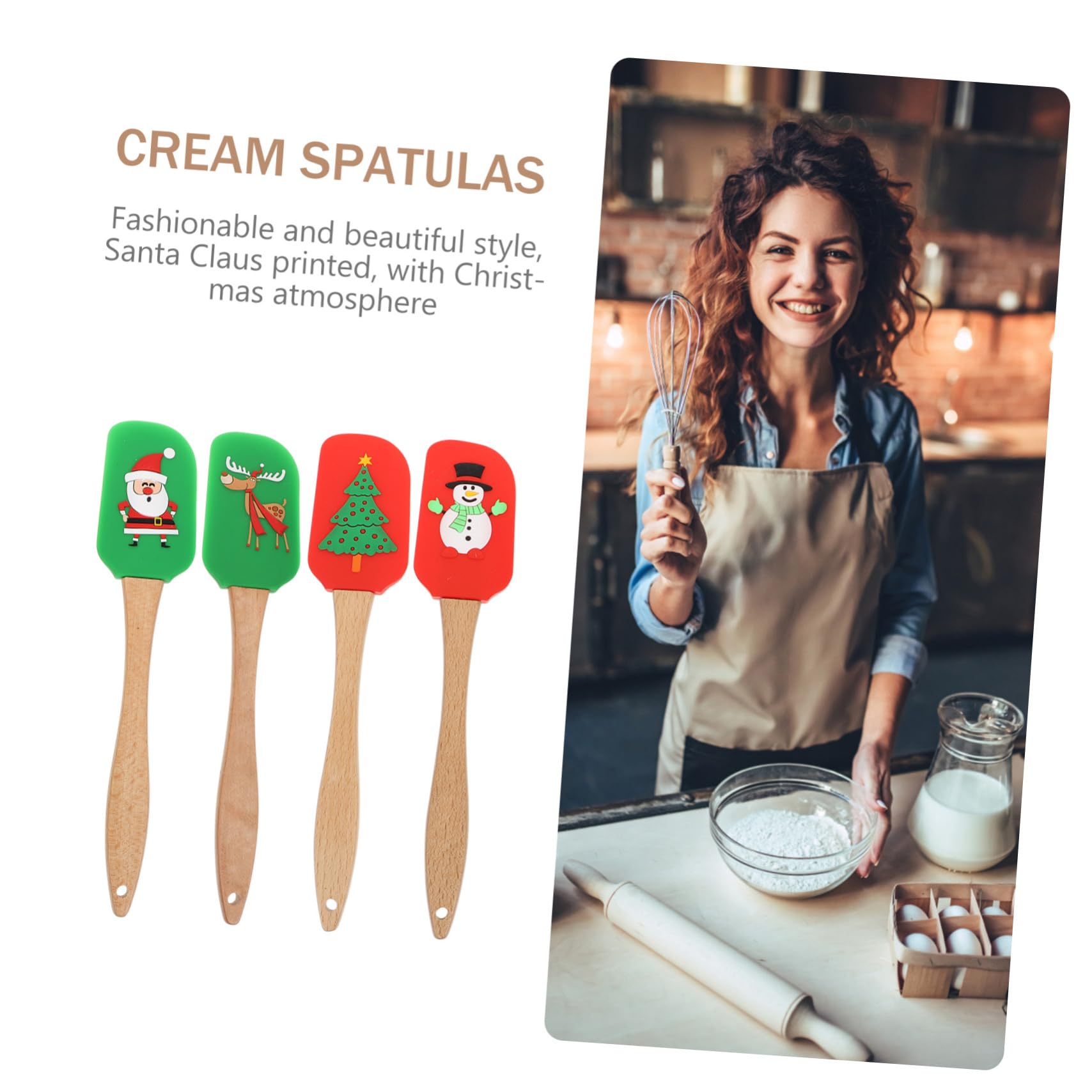LABRIMP 4piezas Espátulas De Silicona Para Pasteles Utensilios De Cocina Antiadhesivos y Livianos Diseño Navideño Herramientas Prácticas Para Mezclar Crema y Mantequilla