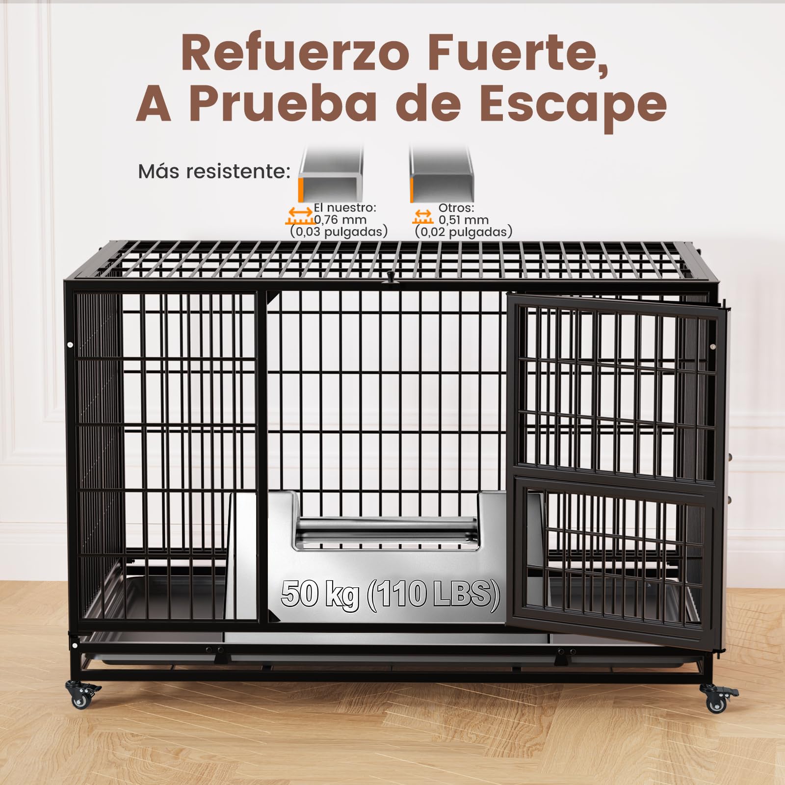 Gardner Pet Jaula para Perro Talla L-82.3x51.5x56cm para Perros Medianos, Diseño a Prueba de Escape con Bandeja, 3 Puertas Desmontables y Ruedas Bloqueables, Jaula Plegable de Metal para Perros-Negro
