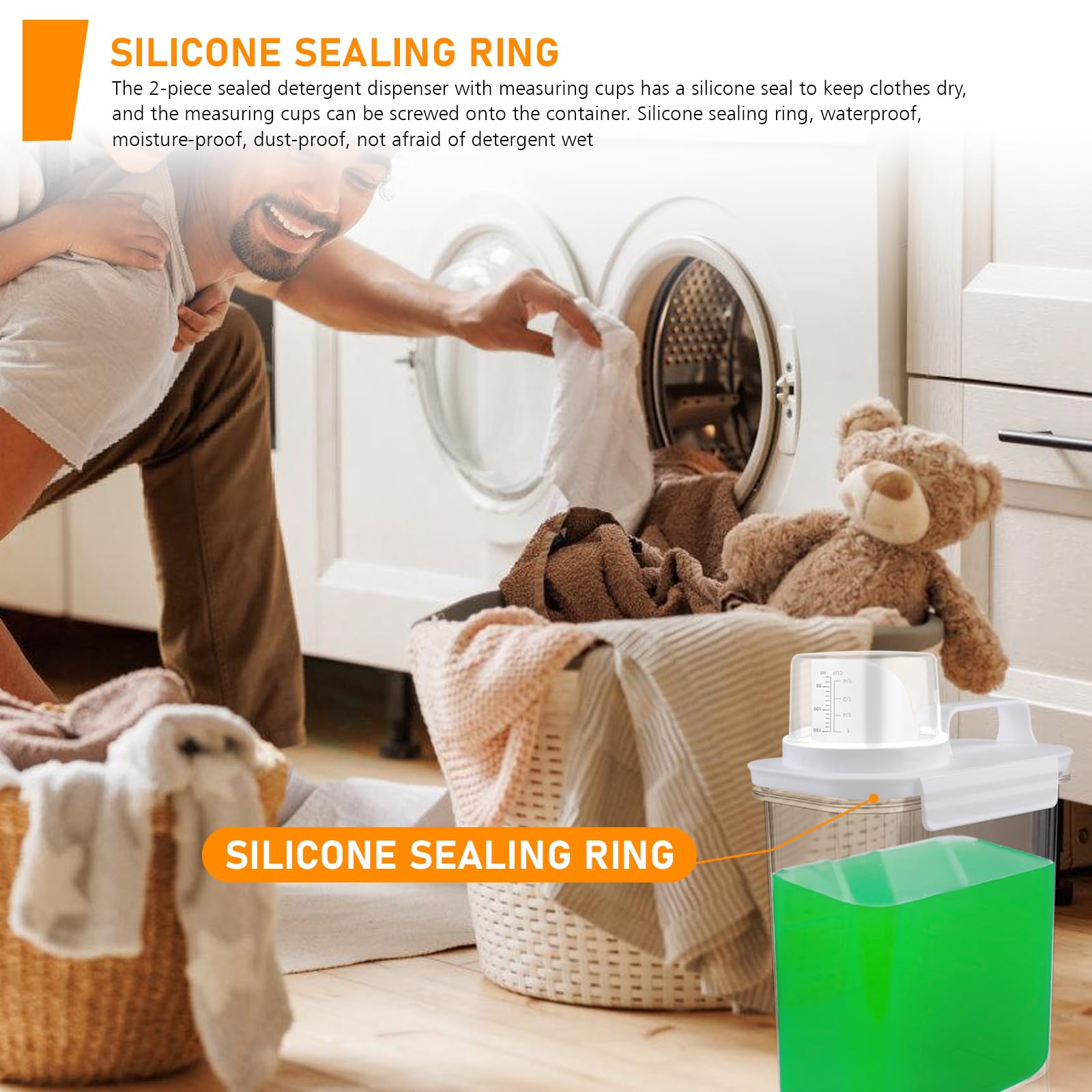 2 dispenser per detersivo ermetico da 2000 ml, con misuratore: detersivo in polvere, dispenser multiuso per detersivo, per detersivo in polvere, per detersivo, cereali