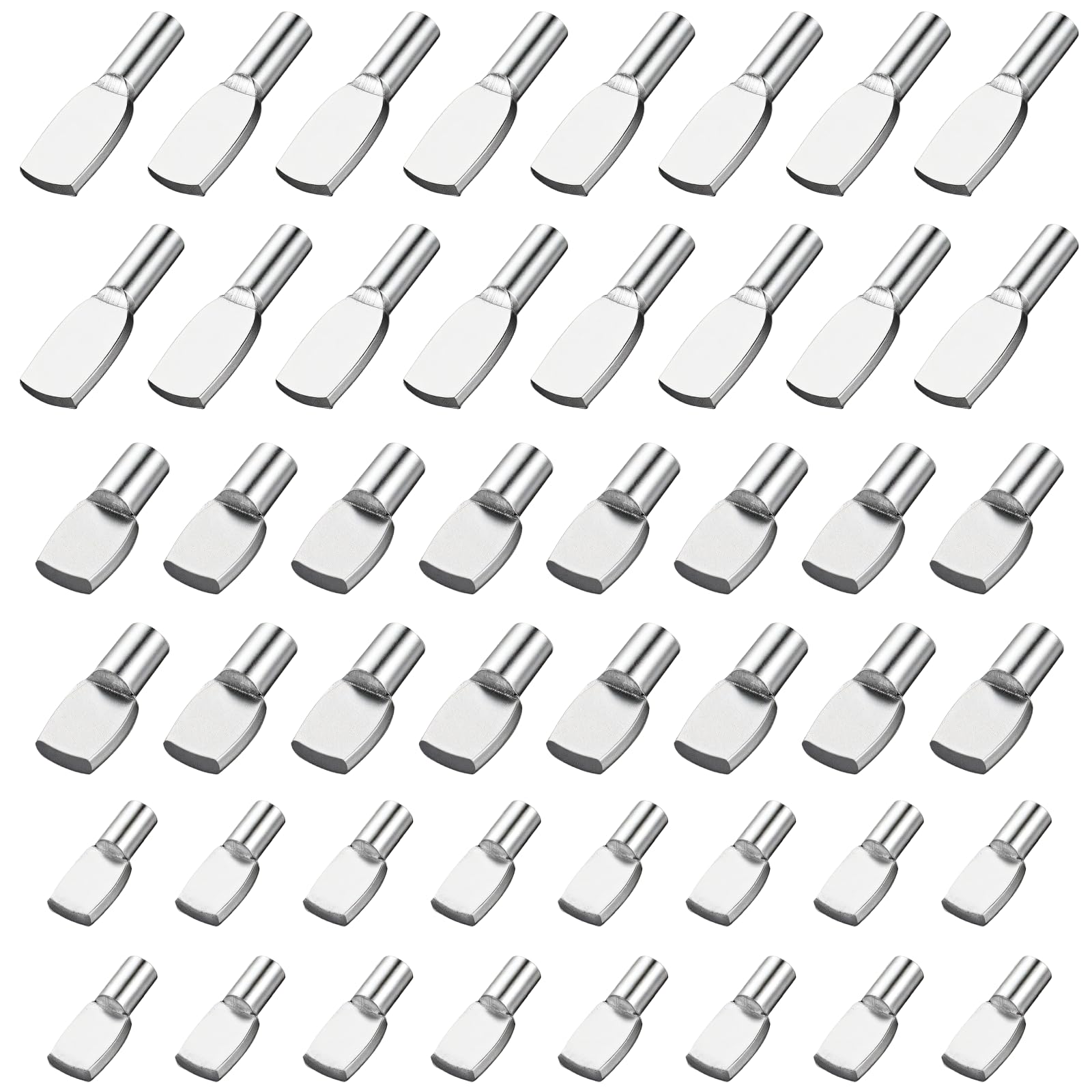 48 PCS Shelf Pins, 5/6/7mm Shelf Tabs Cabinet Pegs for Shelves Pegs for Cabinet Shelves Spoon Shape Support Pins Silver Steel Tabs for Bookshelf Kitchen Furniture Adjustable Wood Shelfs Holder