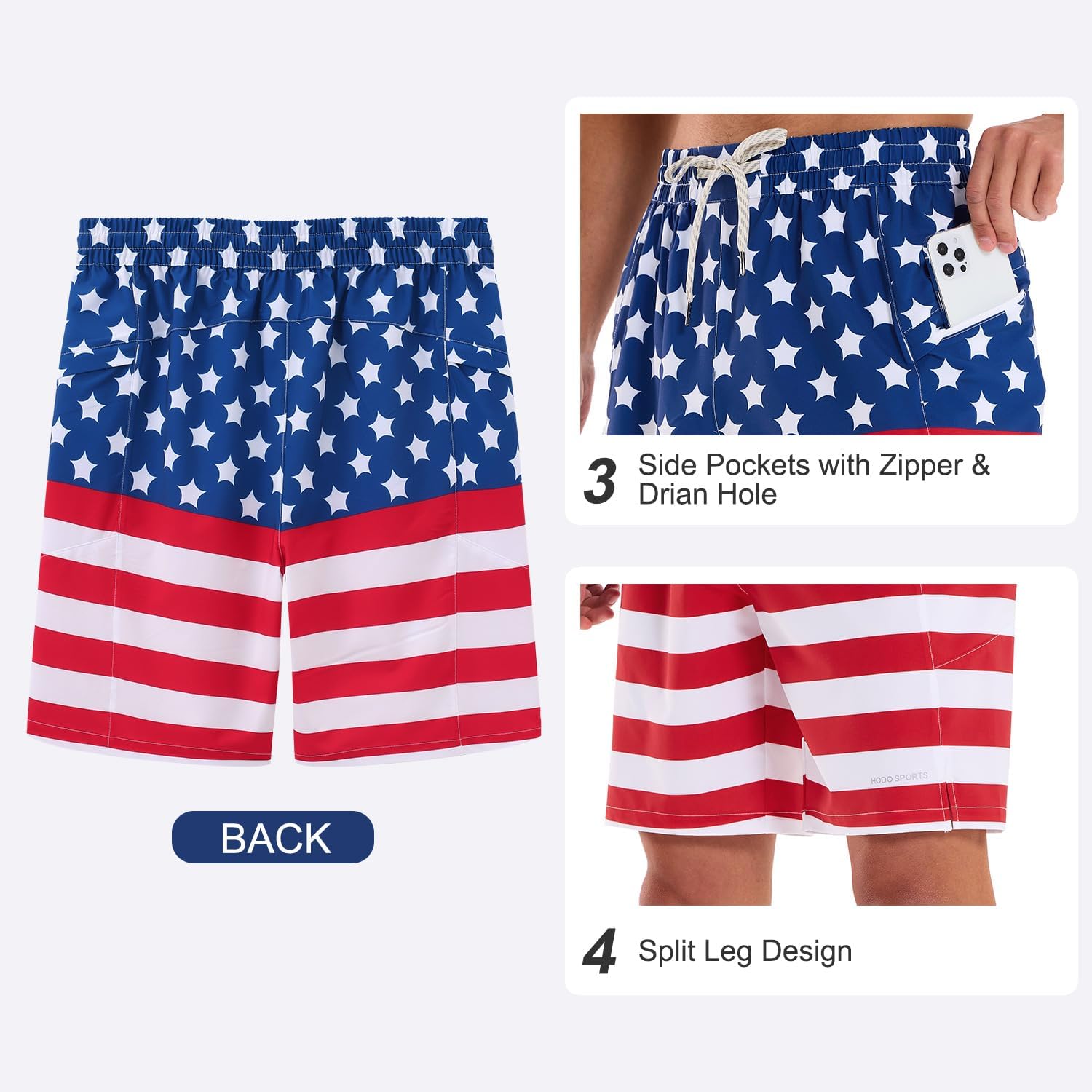 HODOSPORTS Mens Swim Trunks No Mesh Liner Mens Board Shorts 9 Inch Quick-Dry Bathing Suits with Zipper Pockets