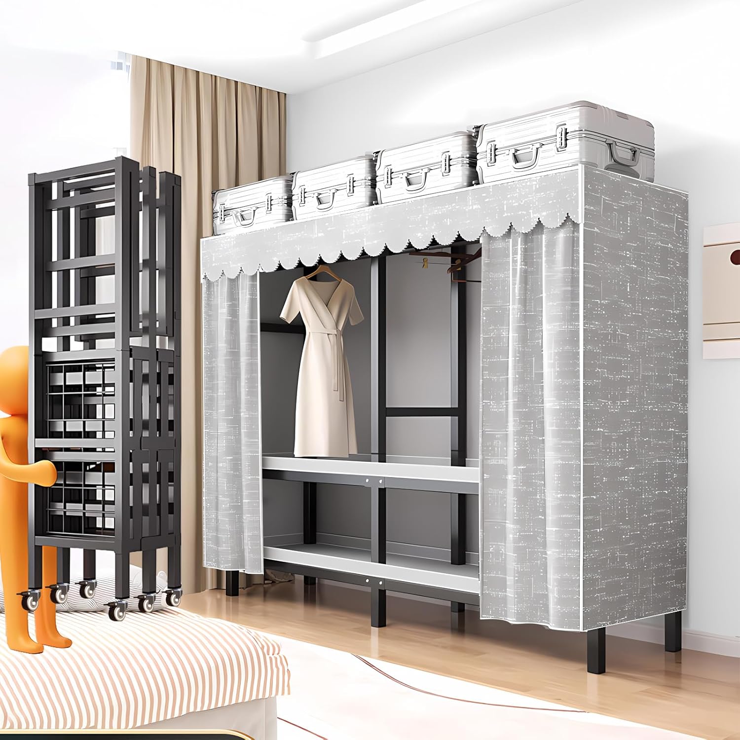 YDEHUEAD Heavyduty Clothe Rack with cover Foldable Metal