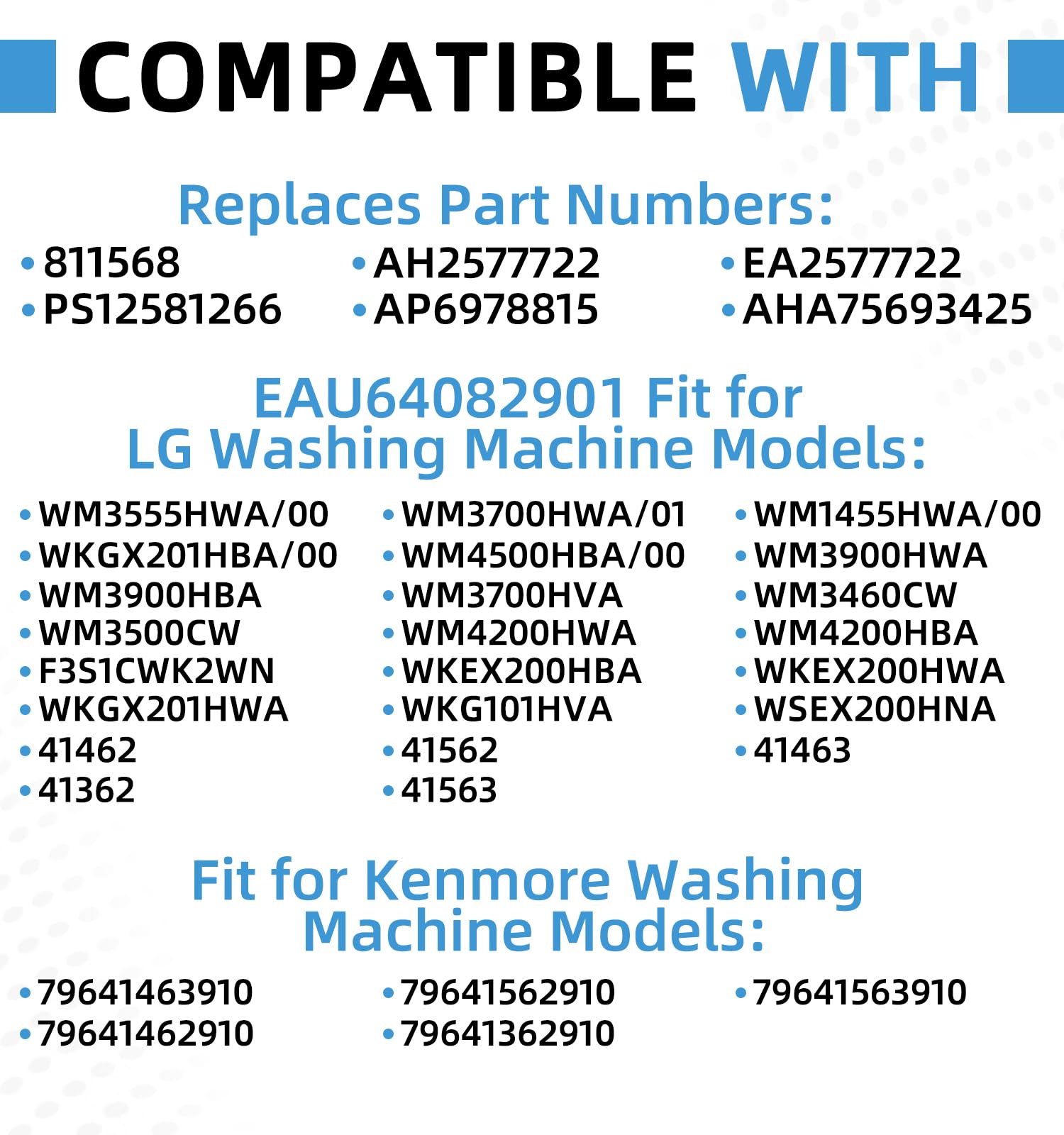 EAU64082901 - Bomba de drenaje para lavadora LG compatible con WKEX200HBA WM3400CW 1811568 AH2577722 EA257772 EAU64082902 EAU63743803 EAU637438055