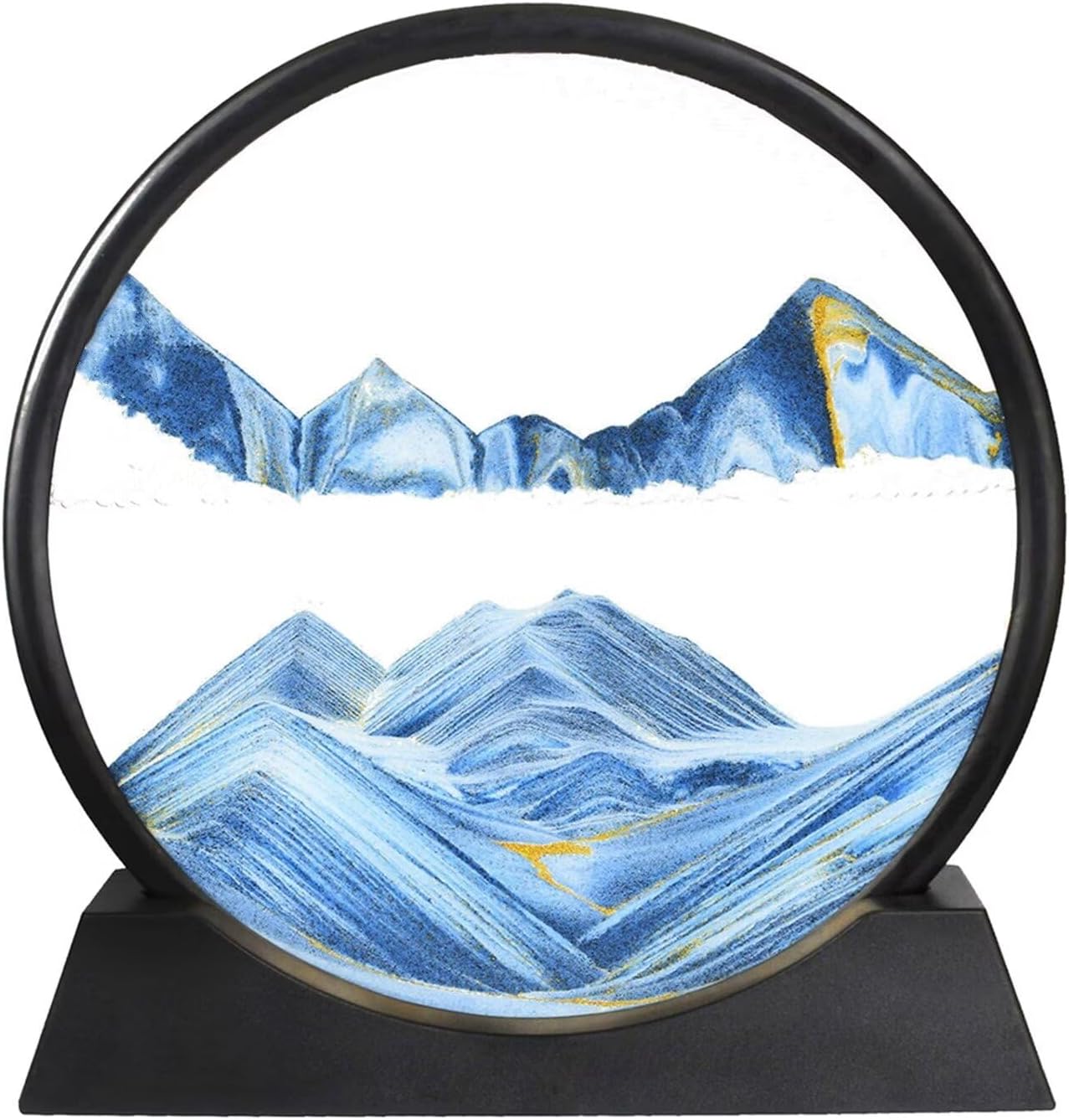 BGFJYUK Moving Sand Art Picture in Motion, Round Tempered Glass 3D Deep Sea Sandscapes with Display Flowing Sand Frame for Relaxing Desktop Home Office Work Décor for Kids Adults (Blue, 7inch
