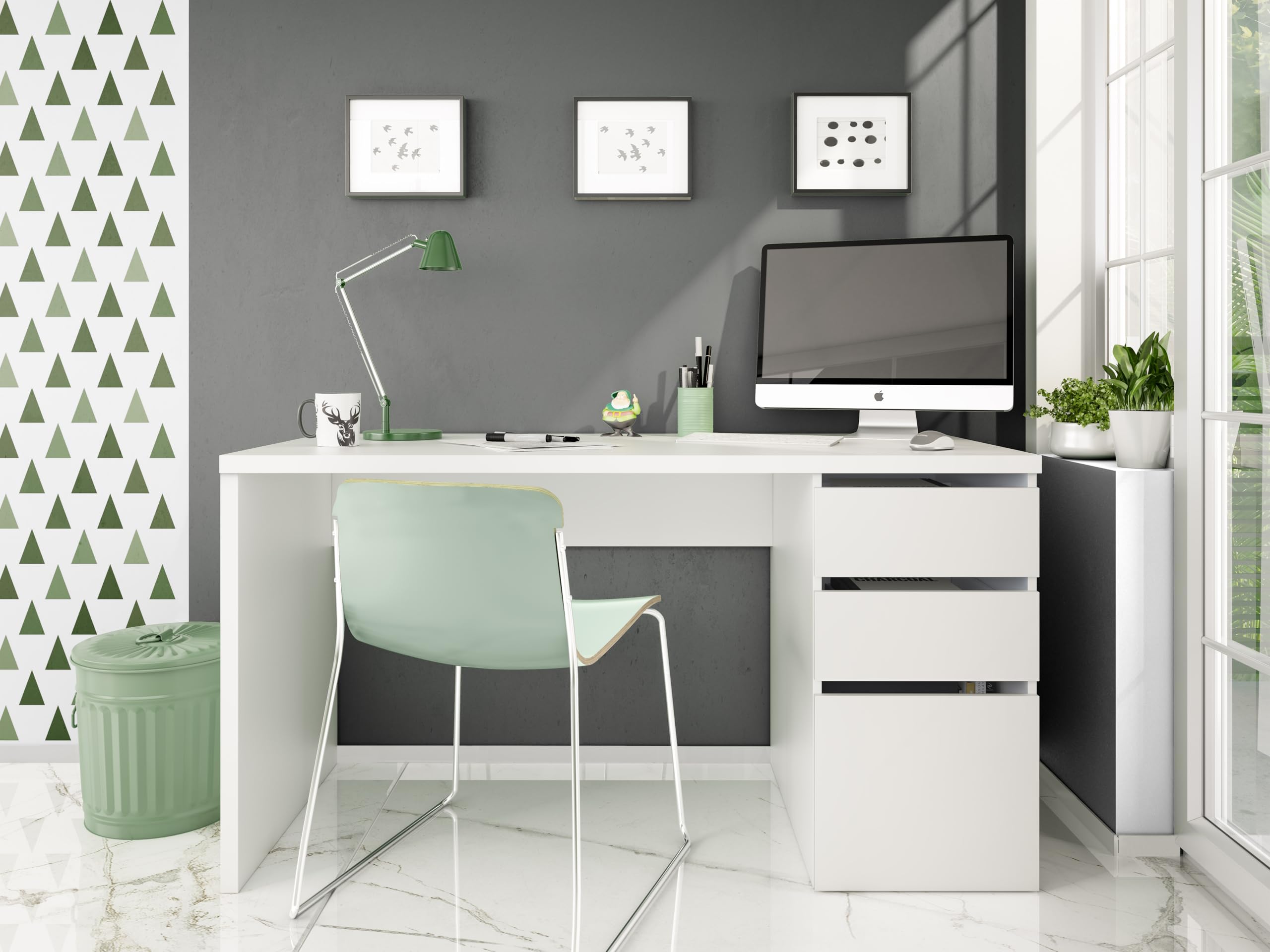 Arredo Stock Scrivania con 2 cassetti e 1 anta colore bianco, 74x138x60 cm