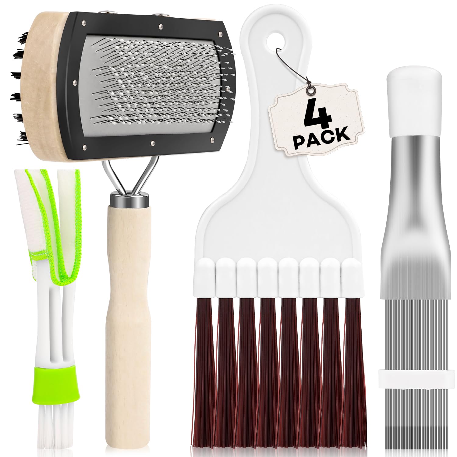 LISGODTO 4 Pieces Air Conditioner Condenser Fin Cleaning Brush, AC Coil Cleaner Stainless Steel Fin Comb, Air Conditioner Cleaner Brush Set for Refrigerator Evaporator Radiator