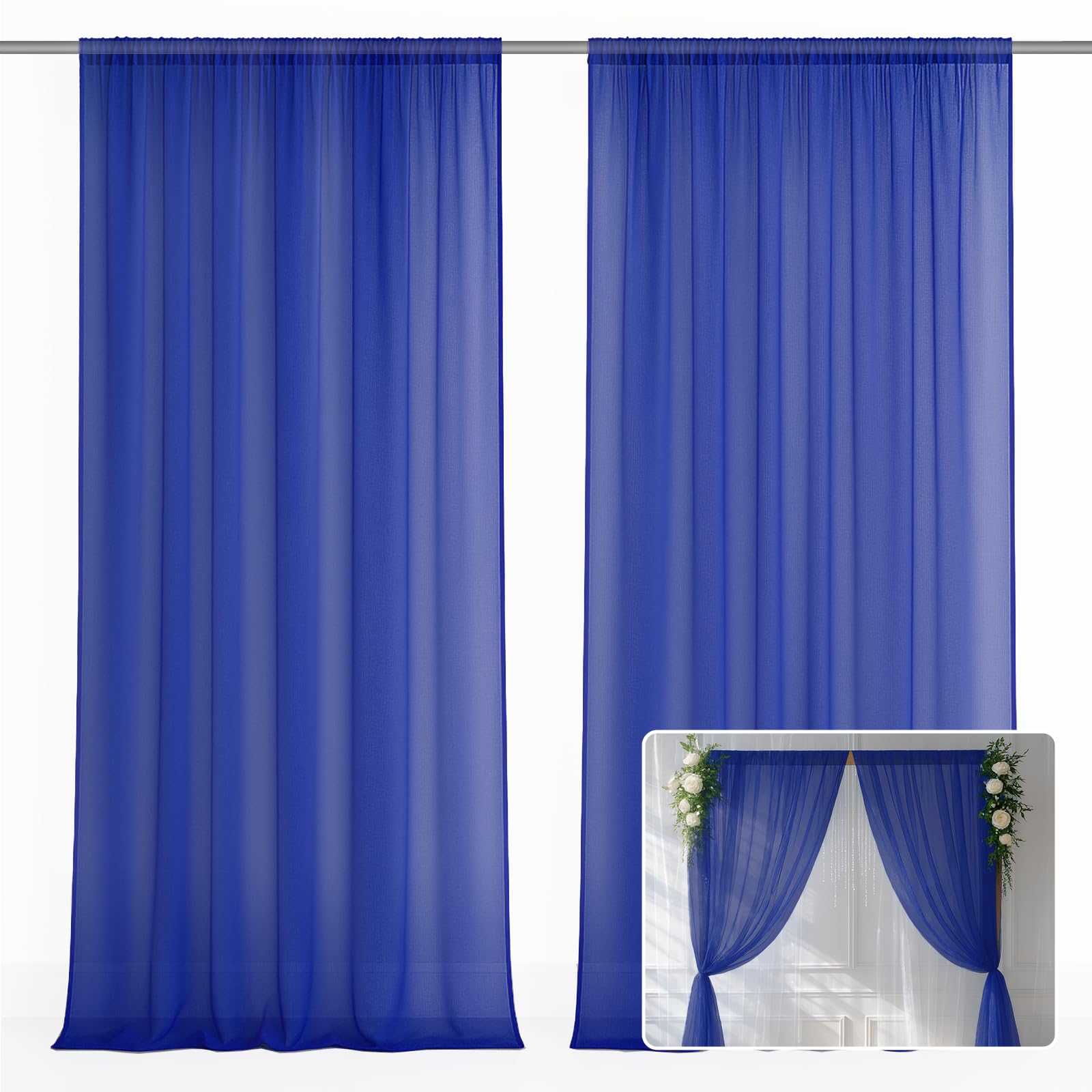Emart Blue Backdrop Curtains, 3 X 3M /10 X 10Ft Tulle Chiffon Fabric Drape For Parties Wedding Stage Decoration, 1.5X3m,2 Panels Background Cloth For Baby Shower Photography Birthday Photo Photoshoot