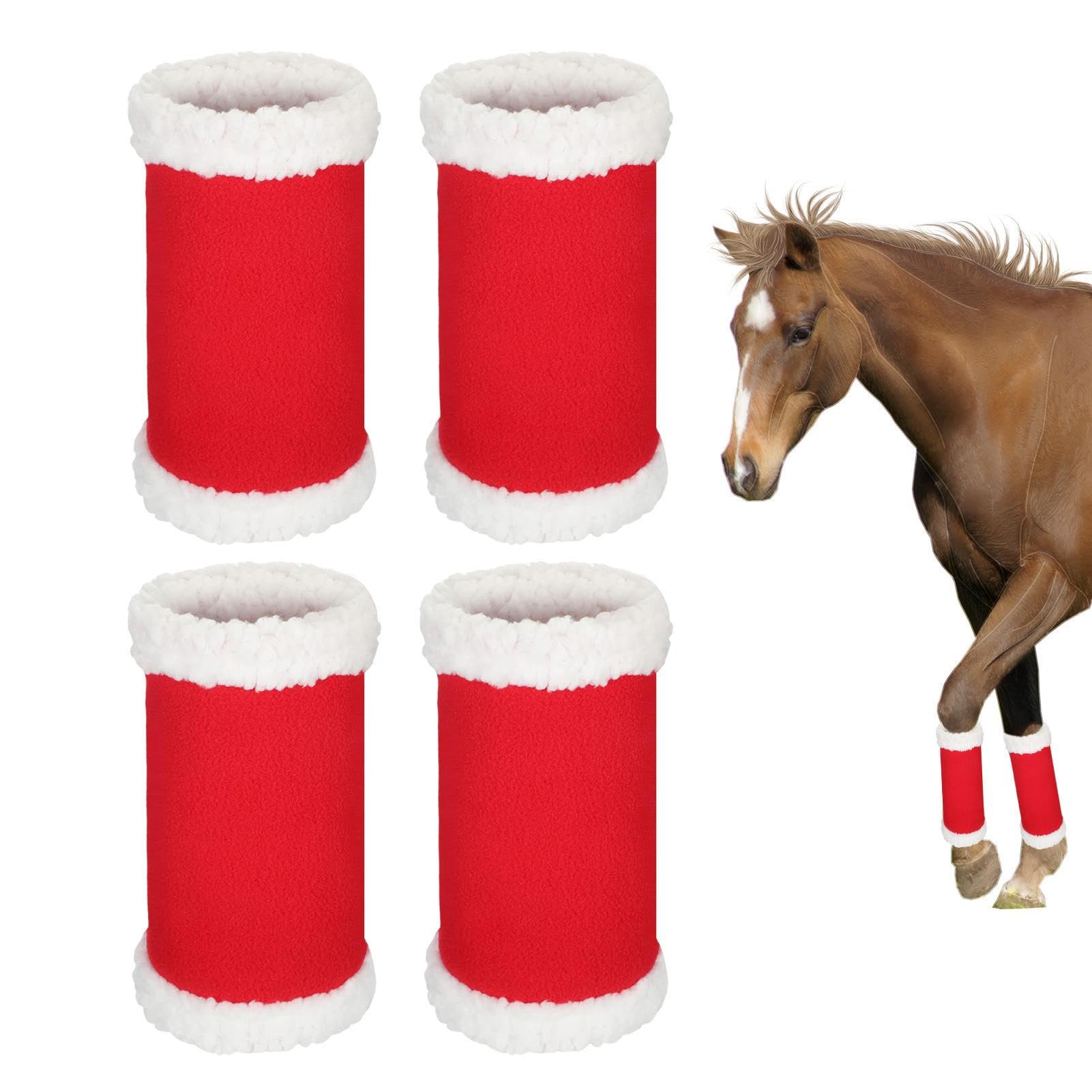Costume De Noël Pour Cheval - Lot De 15 Pièces : 3 Bonnets Et 12 Bandages De Jambe En Peluche (rouge, Blanc, Vert)