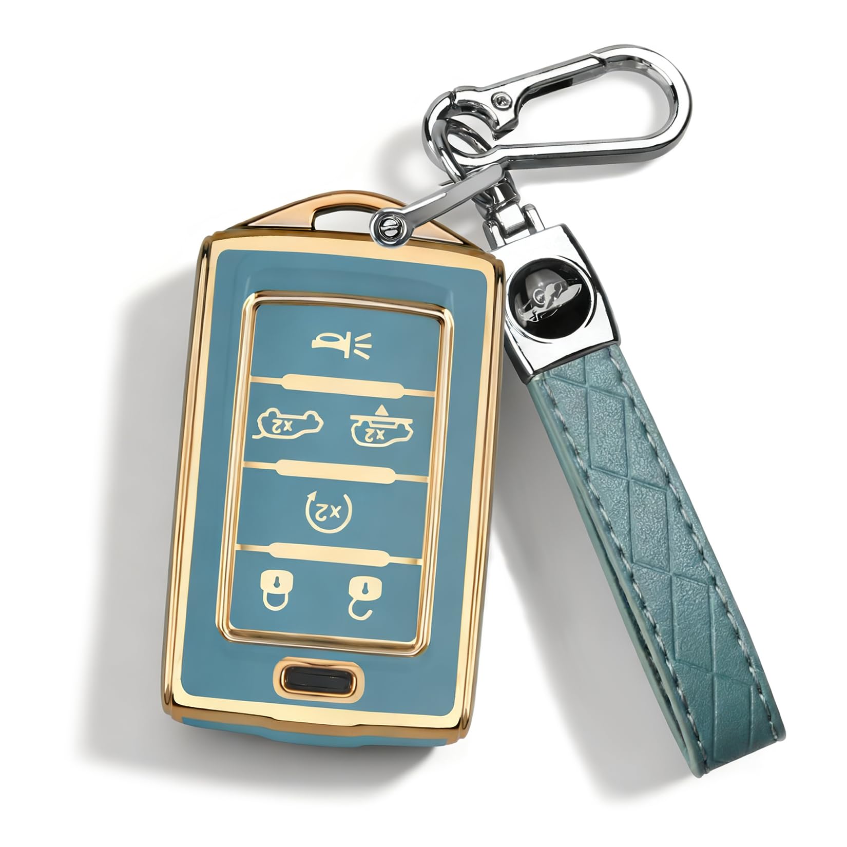 QBUC for Jeep 6 Buttons Key Fob Cover, Key Fob Case for Jeep 2022-2024 Cherokee Grand Cherokee Wagoneer Grand Wagoneer Compass Renegade Soft TPU Full