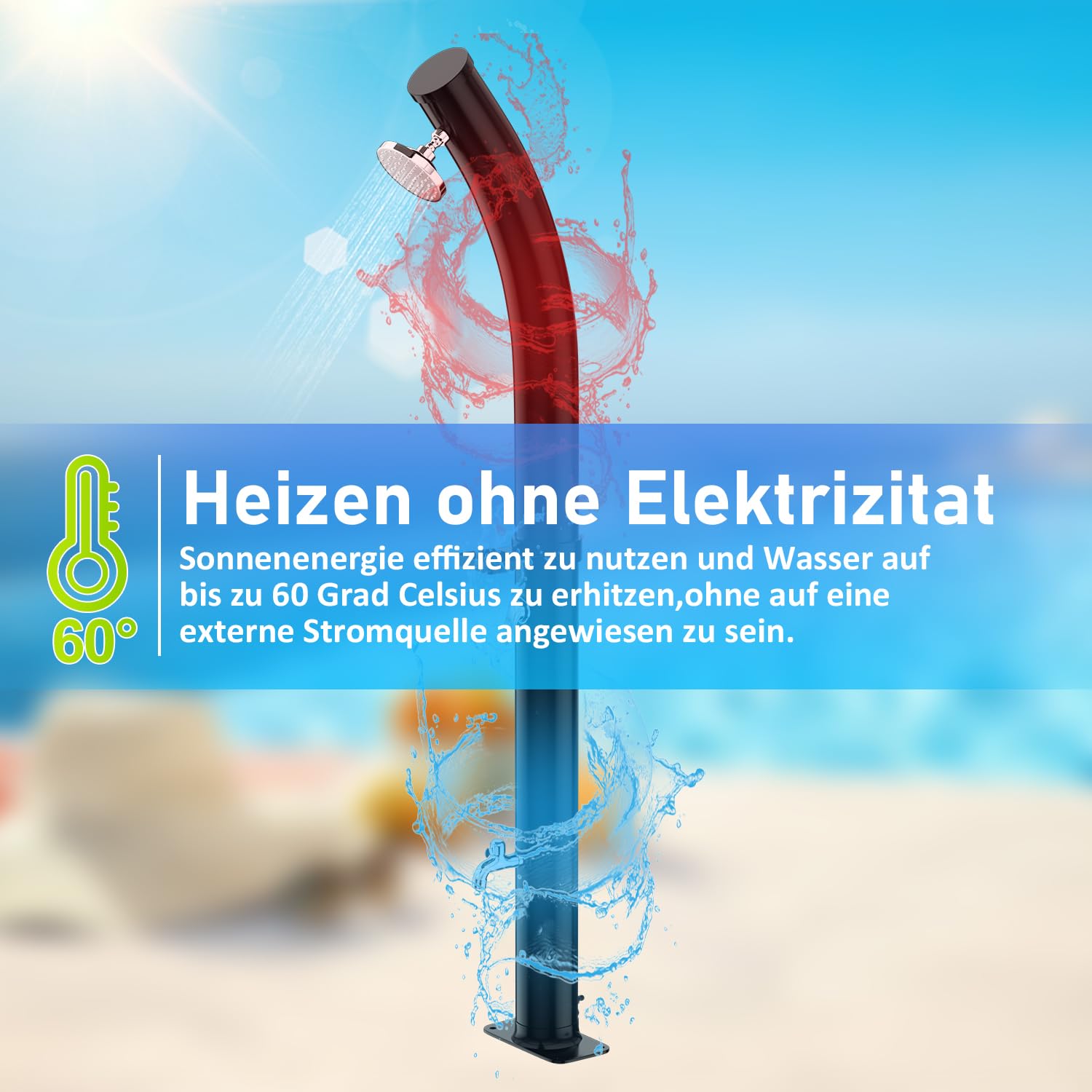 20 Liter Solardusche Bogen mit Schutzabdeckung und Duschablage,Gartendusche mit 180° Verstellbarer Regendusche für Garten, Pool und Camping - Heizt bis zu 60°C