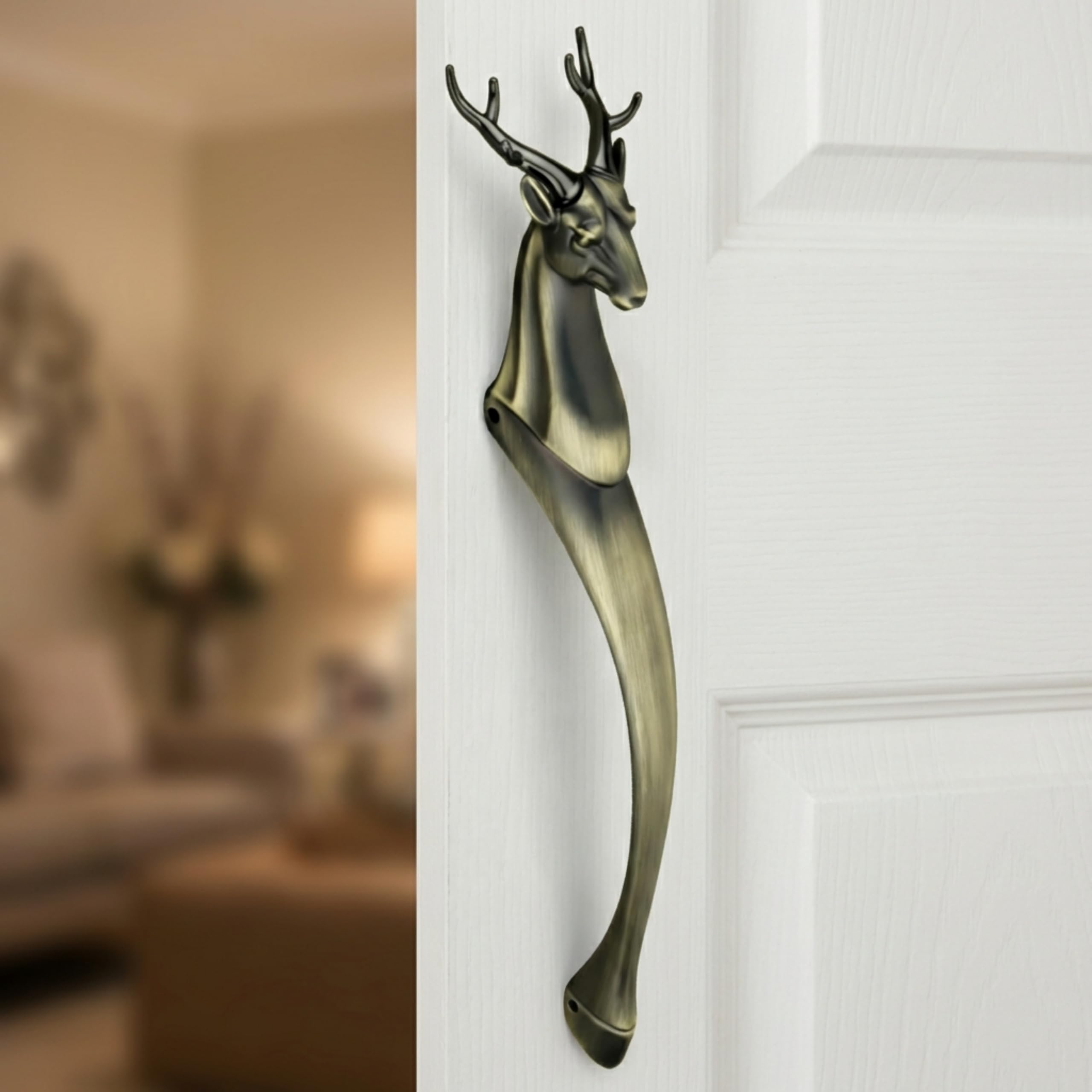 GLOXY Premium Gold 12” Classic Vintage Deer Shaped Main Door Handle with 8” Hole-to-Hole Spacing – Decorative Push & Pull Aluminium Wooden & Glass Doors Handles for Homes, Hotels & Offices- Pack of 1 — Amazon image 14