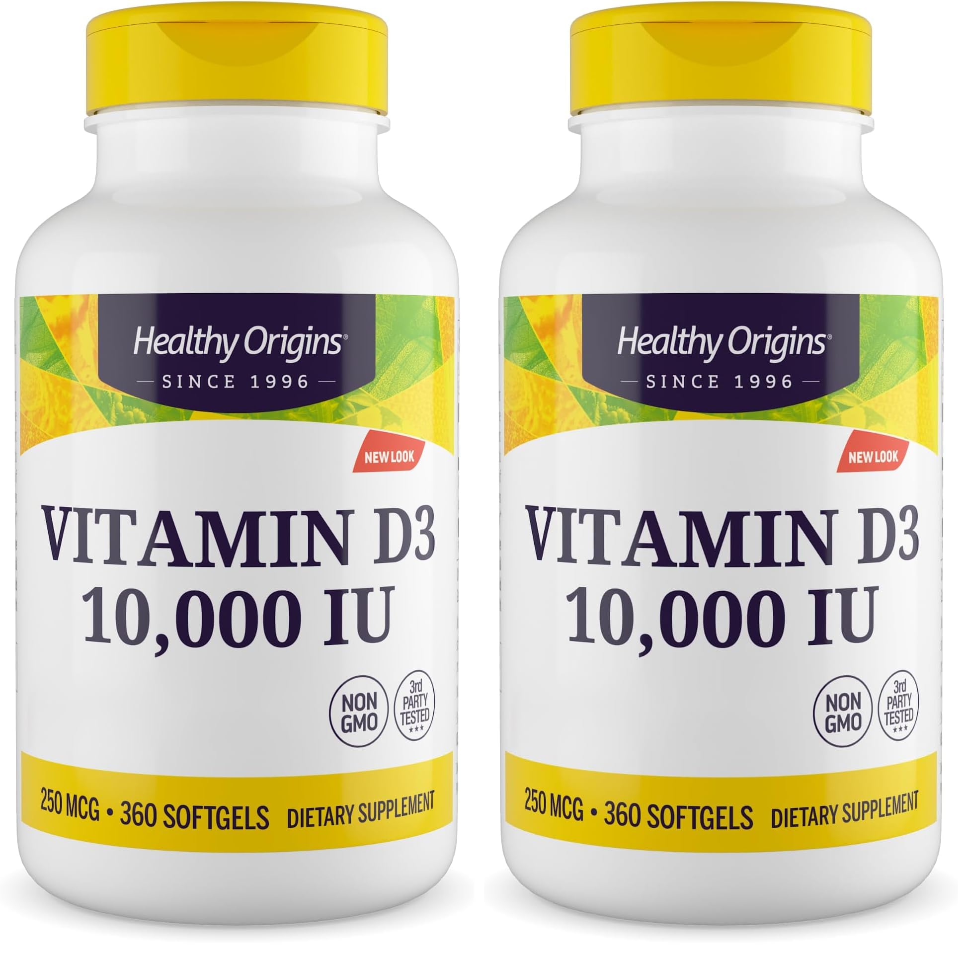 Healthy Origins, Vitamin D3, 360 glutenfreie Softgels, 10.000IU Vitamin D3 je Dosis, Sojafrei, GMO frei, Geschmacksneutral (Packung mit 2)
