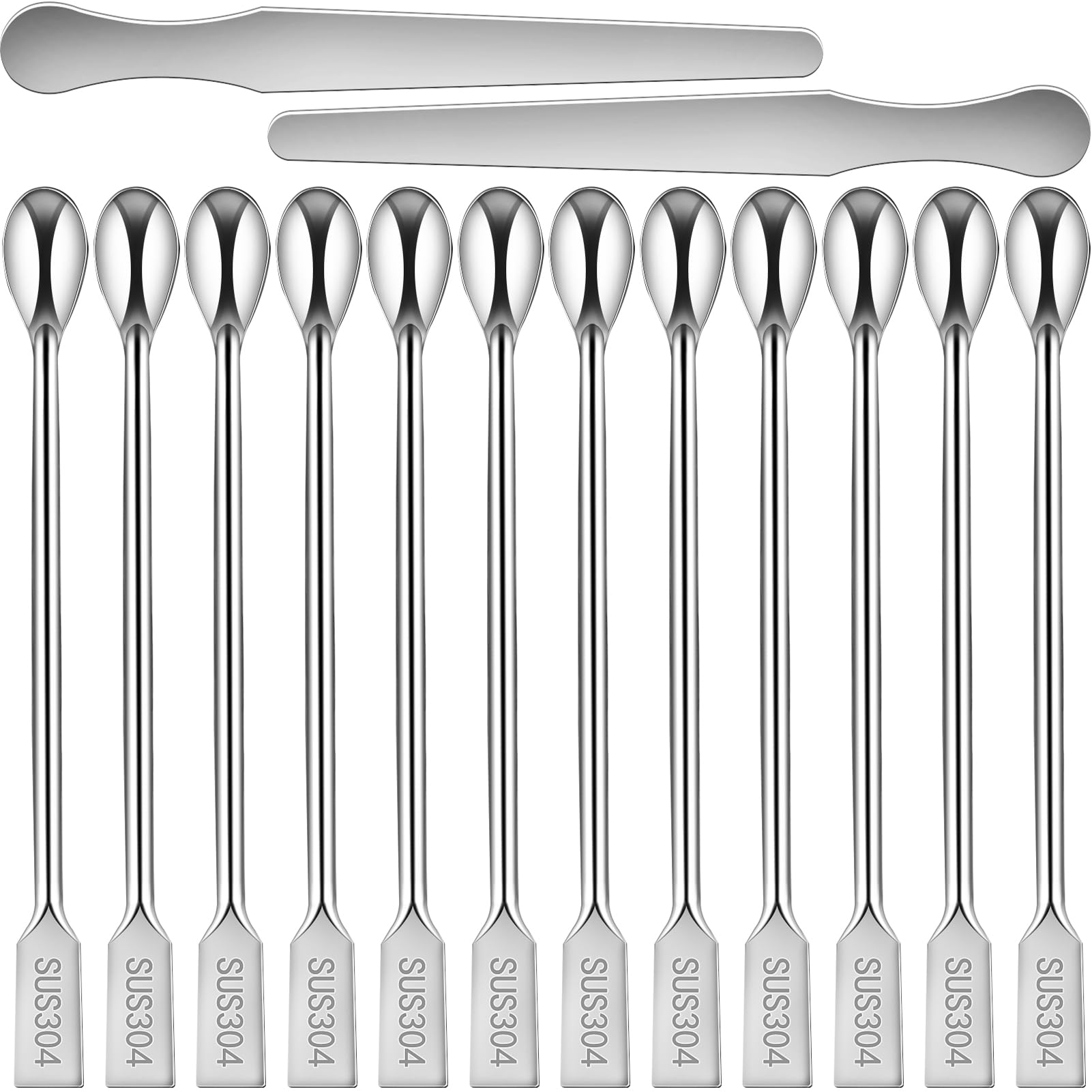 Artcome 2-Piece 7-Inch Spatula and 12-Piece 304 Stainless Steel 7.87-Inch Long Handle Dual-Ended Spoon Set – Ideal for Stirring, Scooping, Scraping,