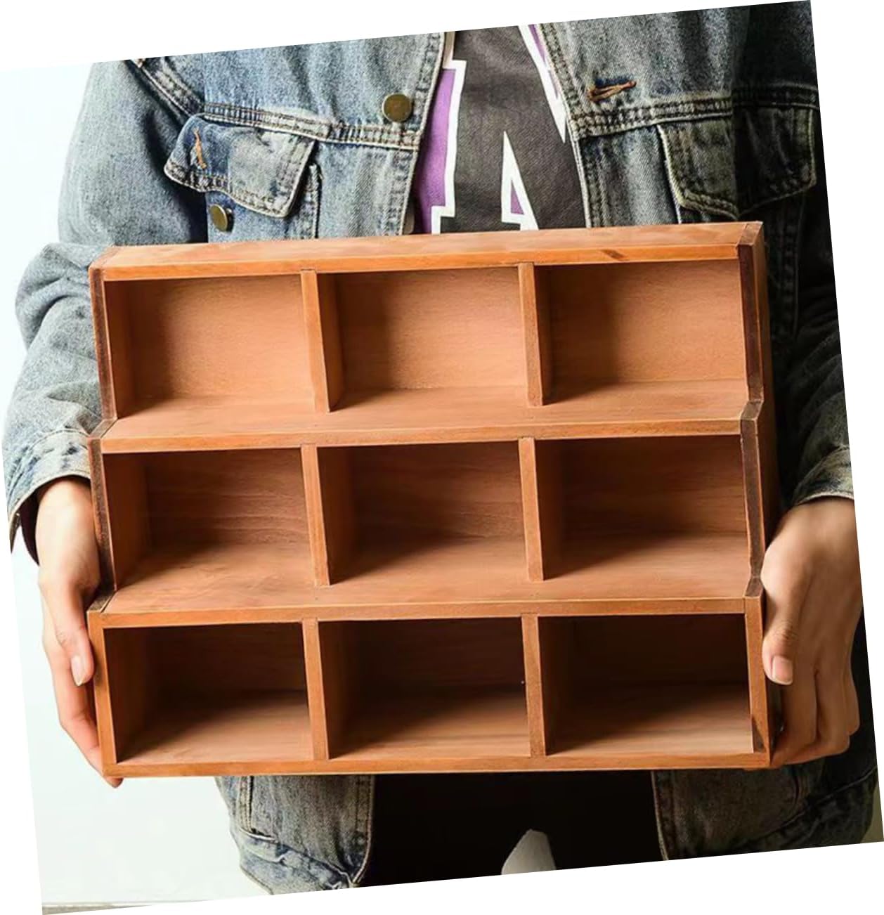 Zerodeko Wood Display Rack 9 Compartments Vintage Design Solid Wood Multi-Functional Storage for Toys Action Figures and Jewelry Wall-Mount or Desktop Use