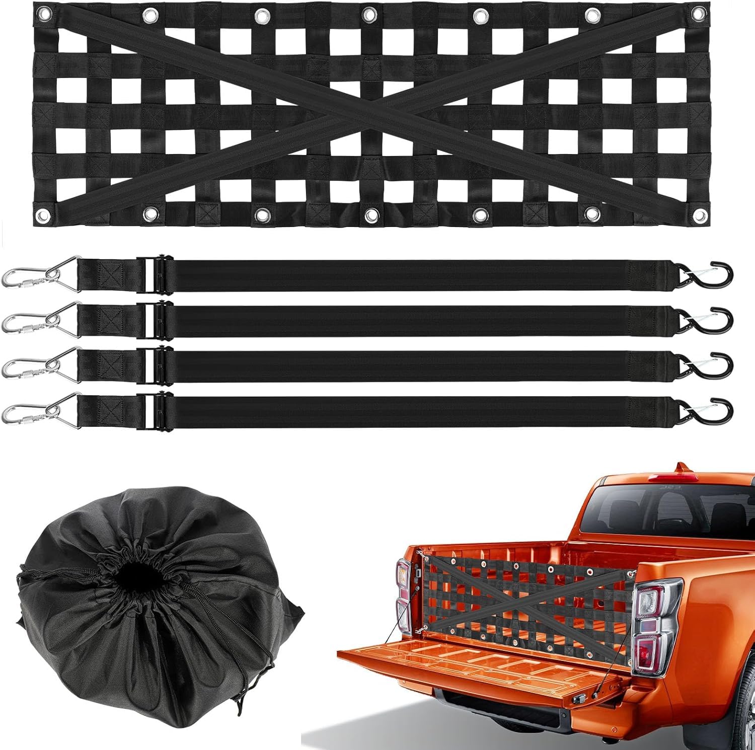 Rete Elastica per Portellone Pickup 138cm - Rete di Sicurezza Carico Pesante con 4 Ganci Regolabili, Estensibile 20% per Rimorchi e Furgoni