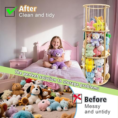 Miniatura 4 de Almacenamiento giratorio de madera para animales de peluche con tocadiscos y banda elástica, fácil de instalar, lindo soporte de madera para