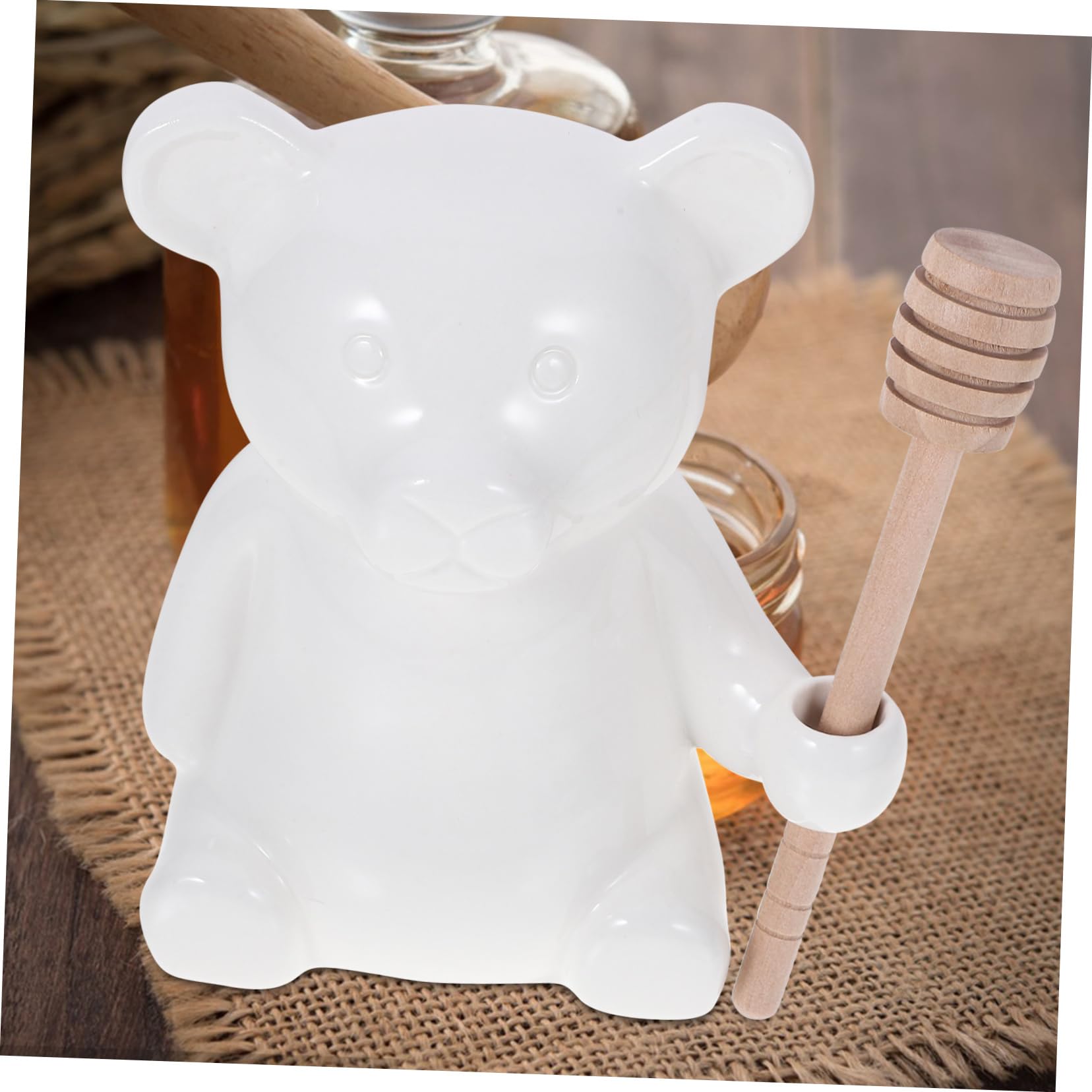 Ciieeo 1Set Ceramic Honey Jar with Dipper Stick Bear Shaped Honey Container for Easy Dispensing Unique Design for Home Use Great Present Idea Kitchen Decor