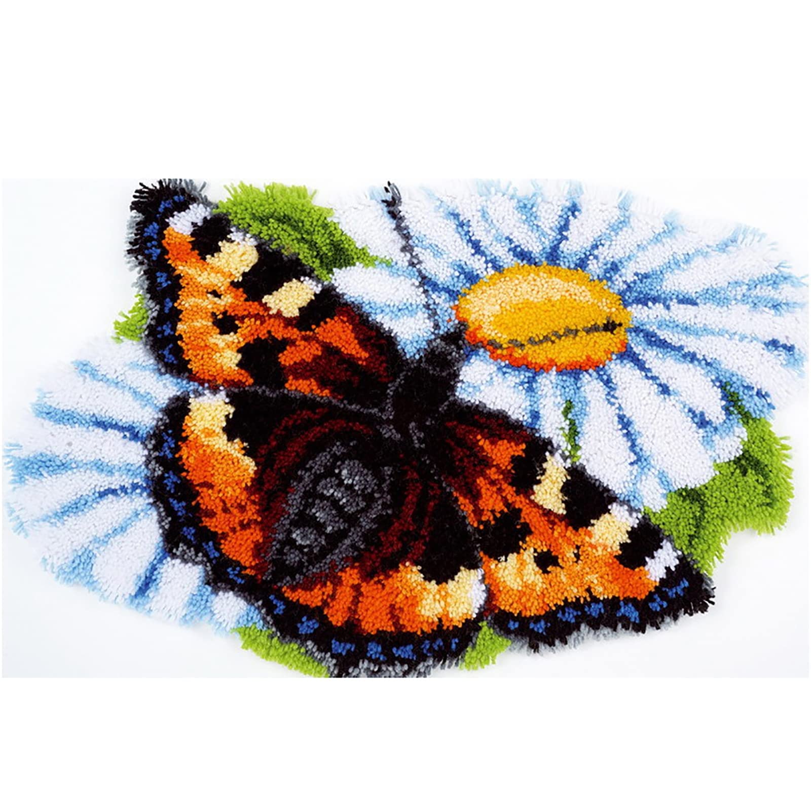 Zfflyh Butterfly Flower Latch Hook Kits For Adults Kids Rug Tapestry Mat Kits Unique Shape Pre-Printed Pattern Crochet Yarns Embroidery Home Decoration 20X15in,