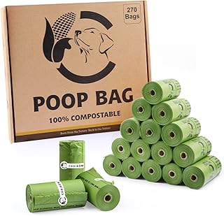 Certified Compostable Dog Poop Bags, 270 Count Landfill Friendly and Leakproof Waste Bags, Easy Open Unscented Forest Green Poop Bag for Dog, 15 Doggy Bags Per Roll (18 rolls)