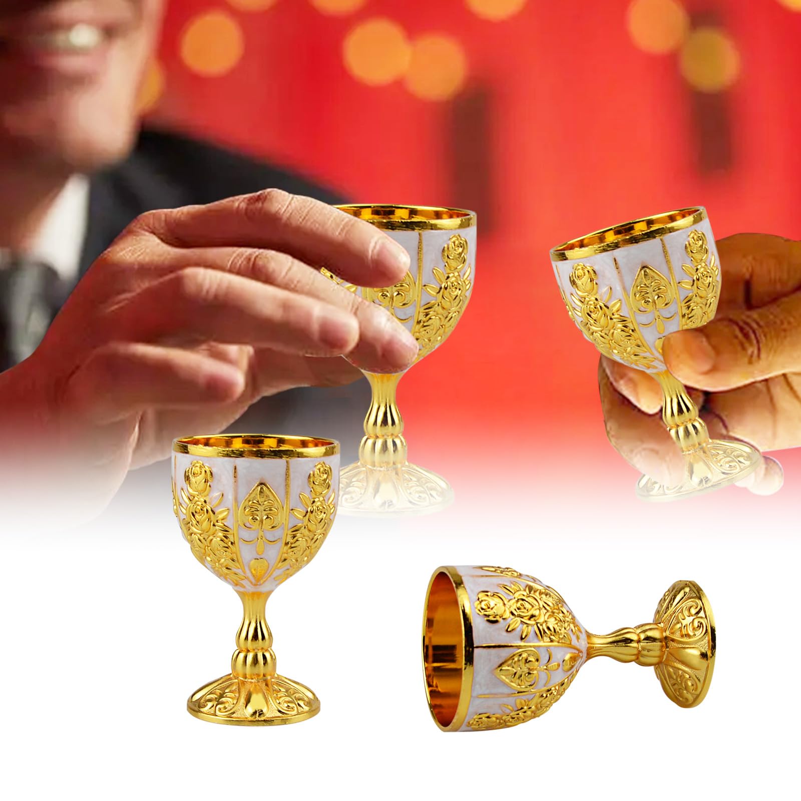 2Pcs Vintage Chalice Medieval Goblet, 30Ml Brass Royal Wine Glass Cups Medieval for Wedding Anniversary, Gold Goblet Cups for Renaissance Gifts Novelty Ceremonial Catholic Church Baptism Holy (White)