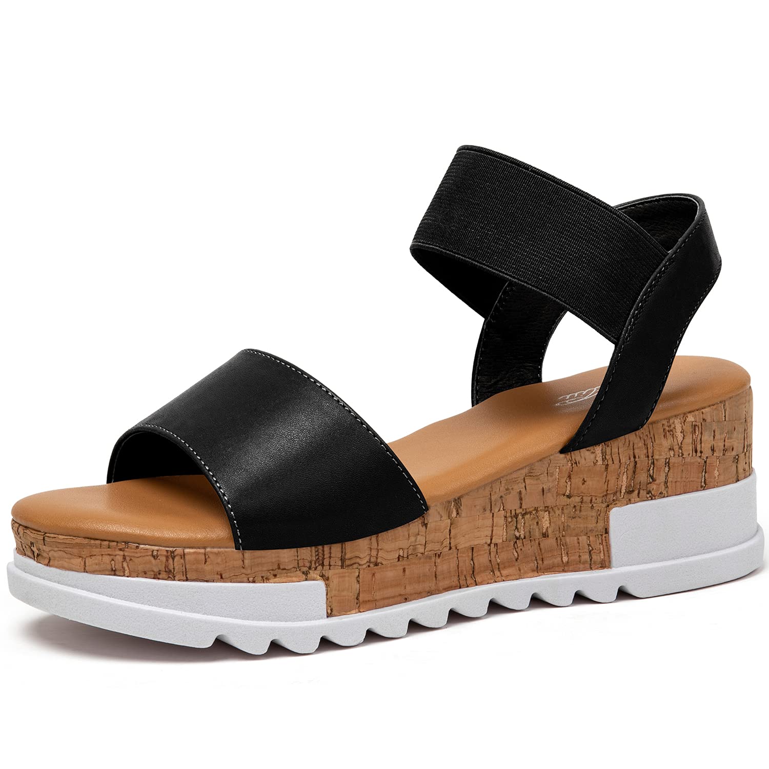 size,8.katliu Women's Wedge Platform Sandals Elastic Ankle Strap Cork Platform Sandals