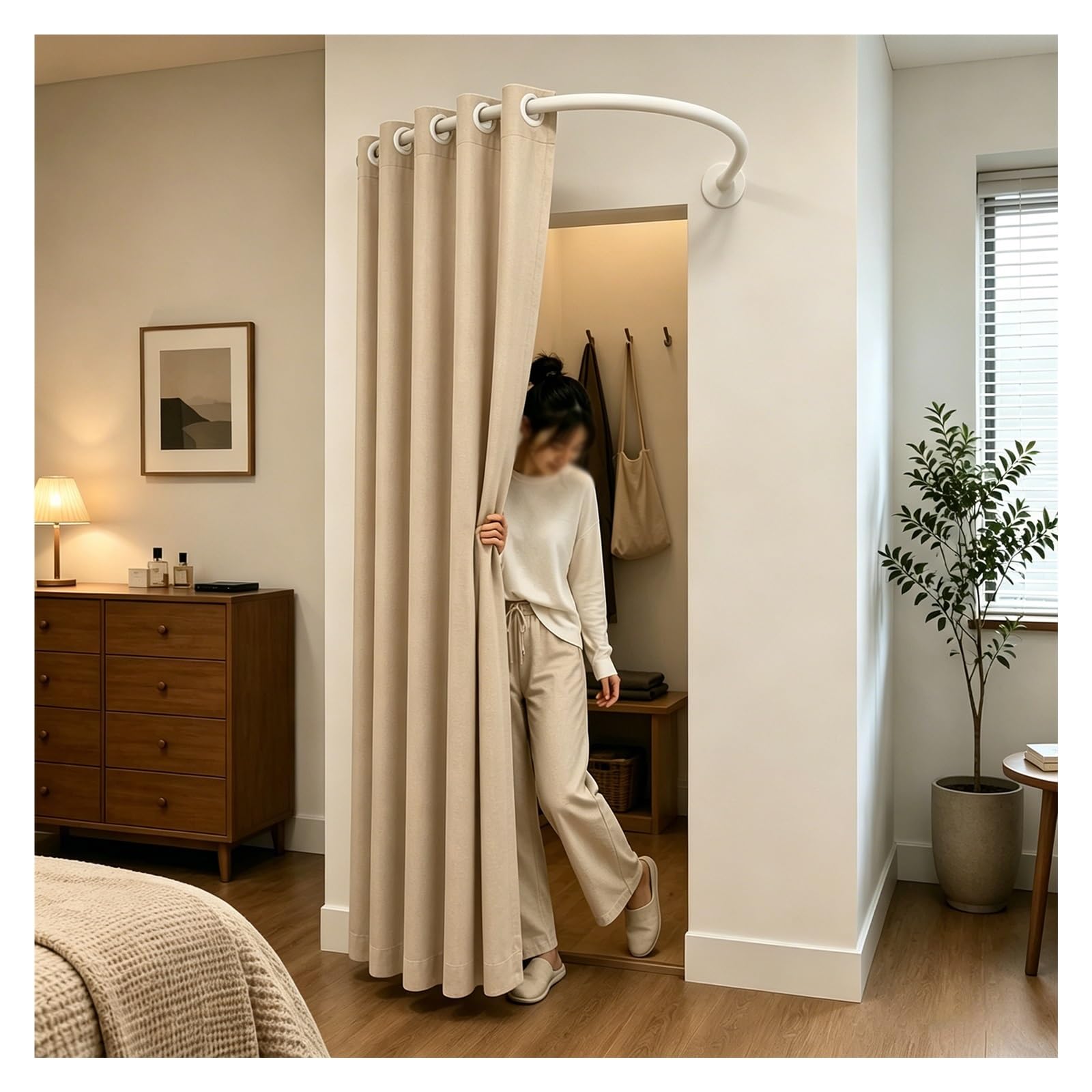 ZJKXJH U Shaped Privacy Changing Curtain, Clothing Store Fitting Room Drapes, Space Saving Partition Curtain for Privacy Protection and Room Divider(White Rod+A Curtain,120cm)
