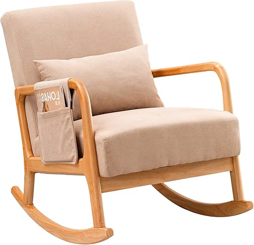 OKAKOPA Rocking Chair and Side Table Modern Wood Small Accent Table End Tables Rocker Nursery Glider for Nursery Chair with Footrest for Living Room