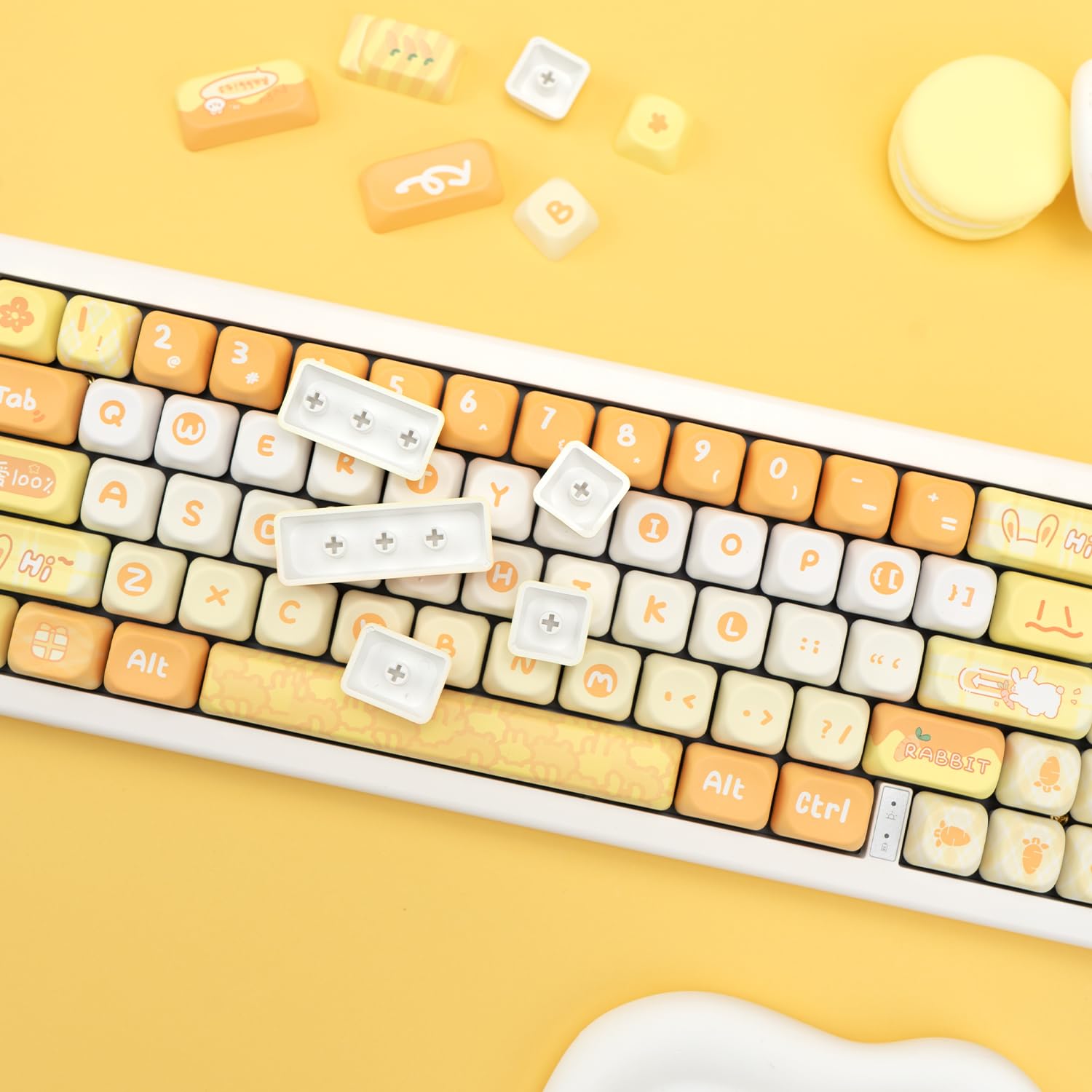 GEKUCAP Cute Bunny Keycap Set, 134 Key PBT Keycaps, MOA Profile