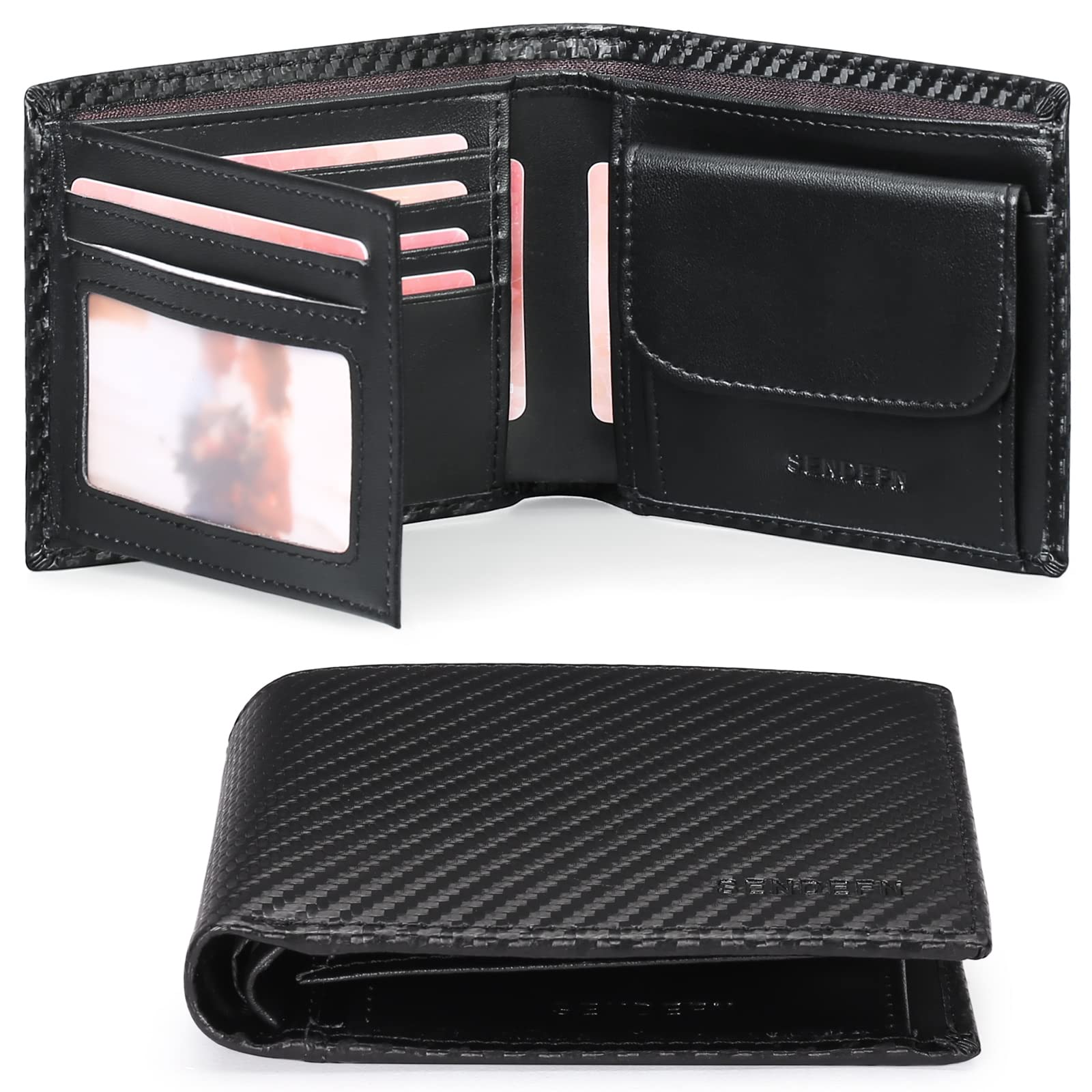 SendeFN - Cartera para Hombre, de Piel auténtica, portatarjetas con Bloqueo RFID, Almacenamiento de Monedas