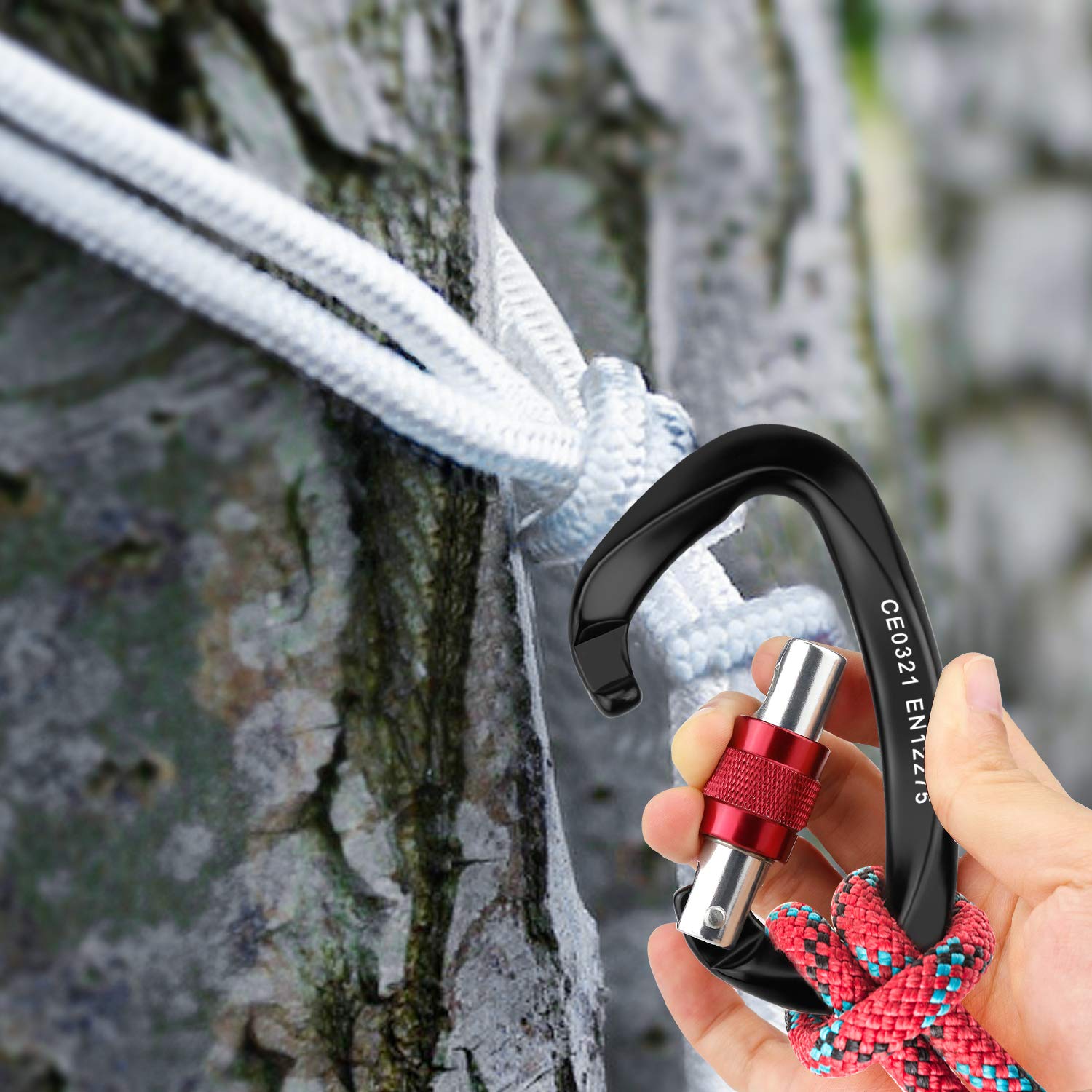 welltop Climbing Carabiners, 2pcs Aluminum Locking Carabiner Clip D