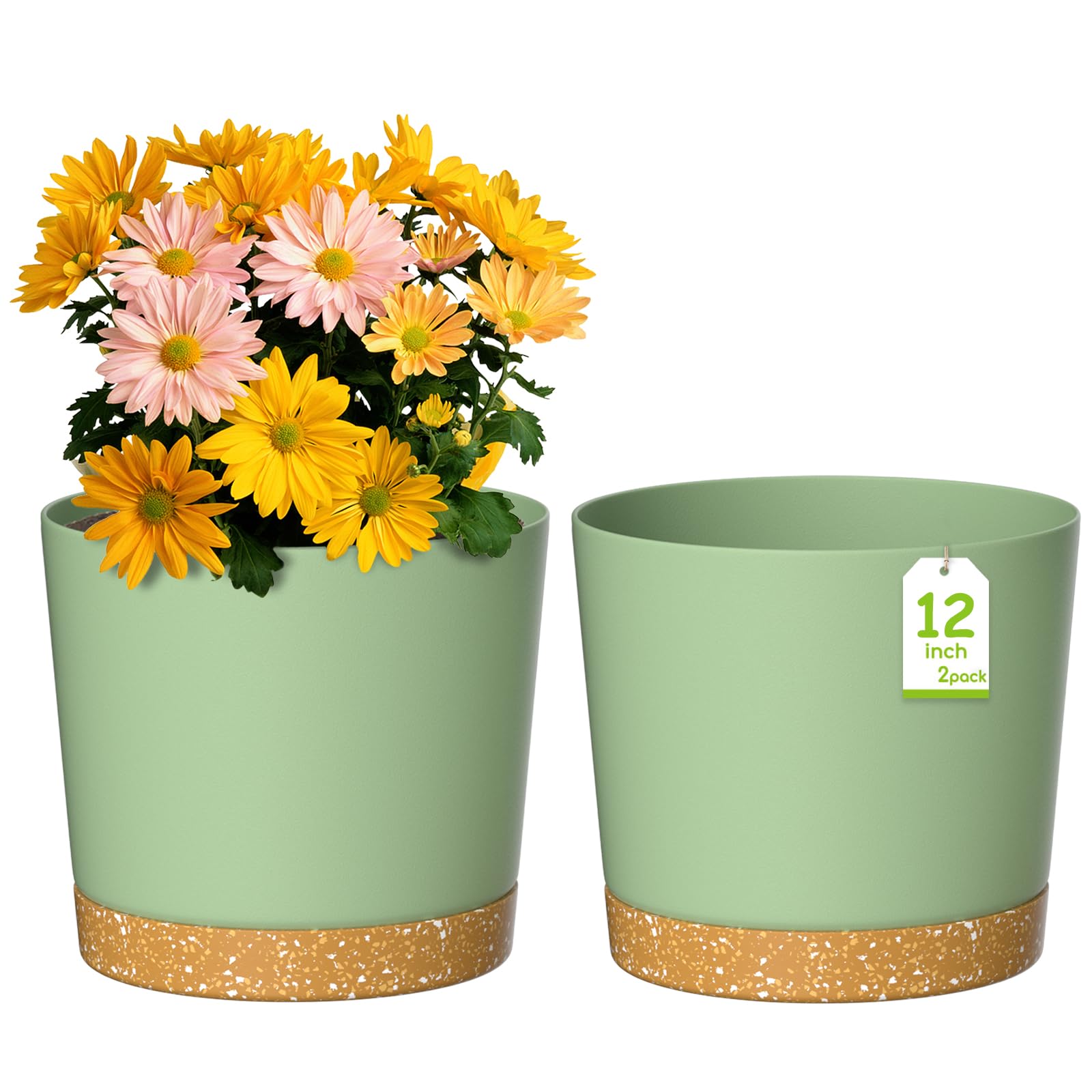 ZMTECH Plant Pots, 6.5'' Self Watering Plastic Planter with Drainage Hole and Saucer, Modern Decorative Flower Pot for Indoor Outdoor House Plants, Succulents, Flowers - White, 2 Pack — view 31