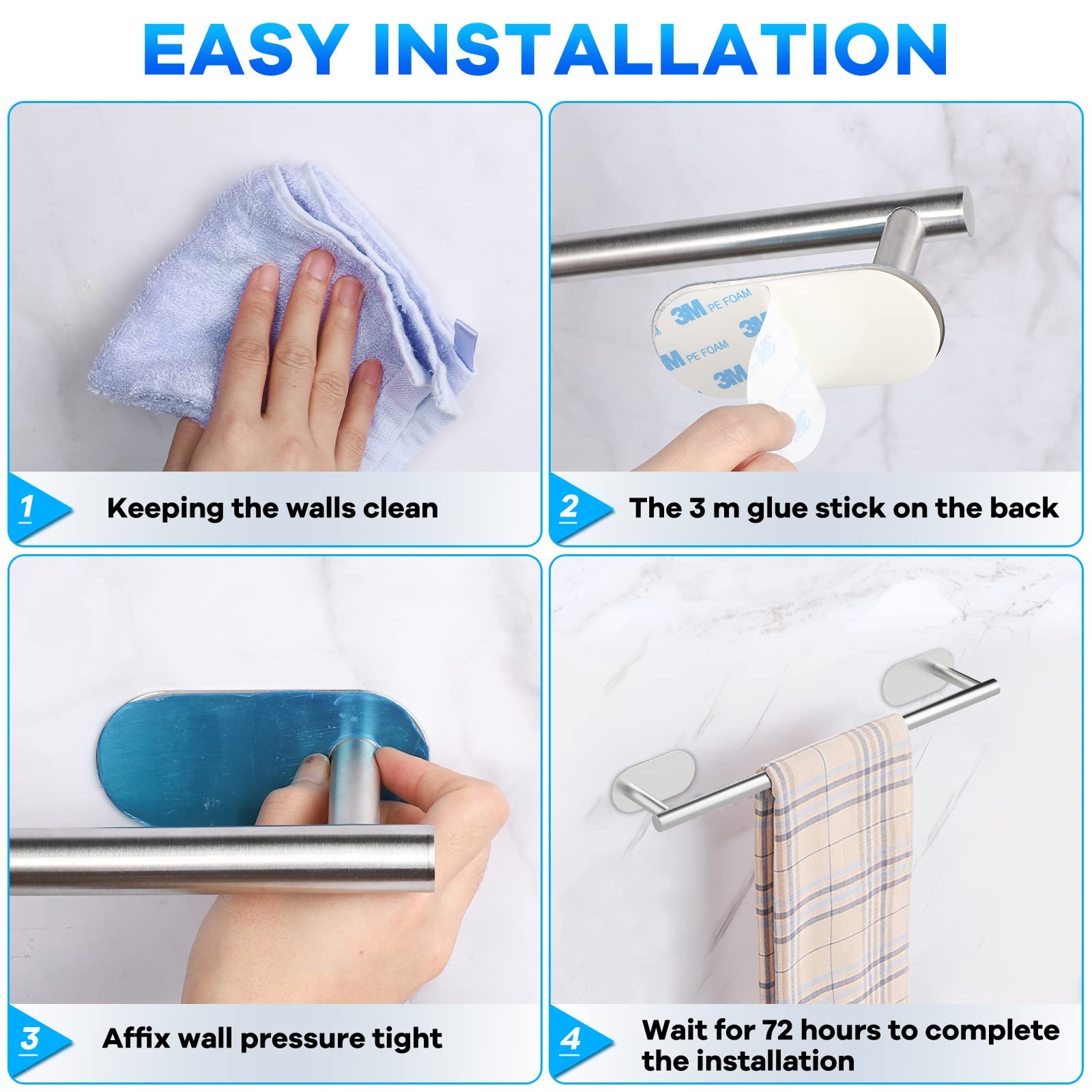 Juego de Accesorios de baño de 5 Piezas - Toalleros de Baño Anillo de Toalla Portarrollos para Papel Higién (Plata)