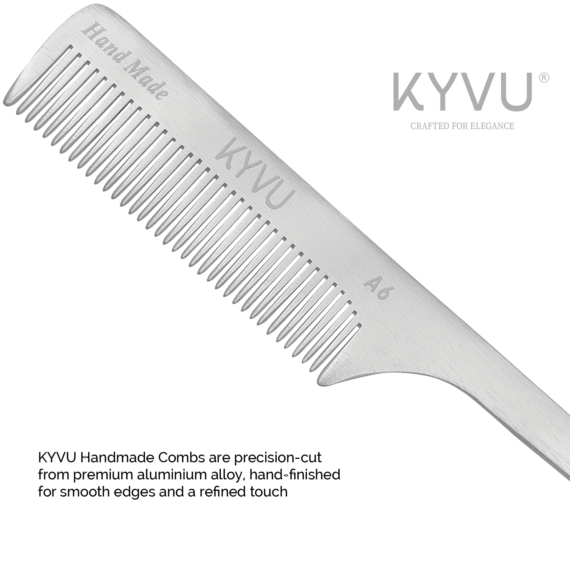 KYVU A6 Handmade 20.0 cm Fine-Tooth Aluminium Comb with Handle, 20 Centimeters - Image 3