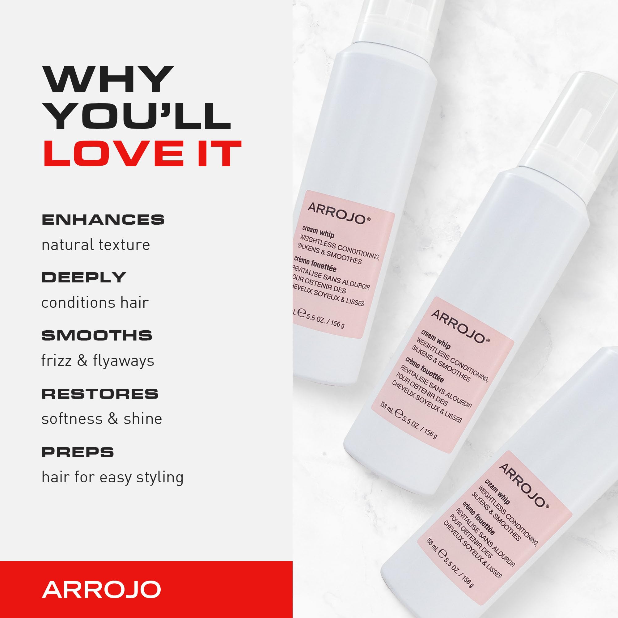 ARROJO Cream Whip - 5.5 Fl Oz - Conditioning Leave-In Hair Styling Cream for Wavy or Dry Hair, Sulfate & Sodium-Chloride Free, Antioxidant, Moisturizing