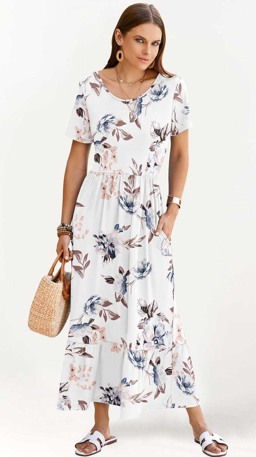 AUSELILY Womens Summer Dresses 2025 Short Sleeve Maxi Dress Crewneck Casual Sundresses with Pockets - Image 5